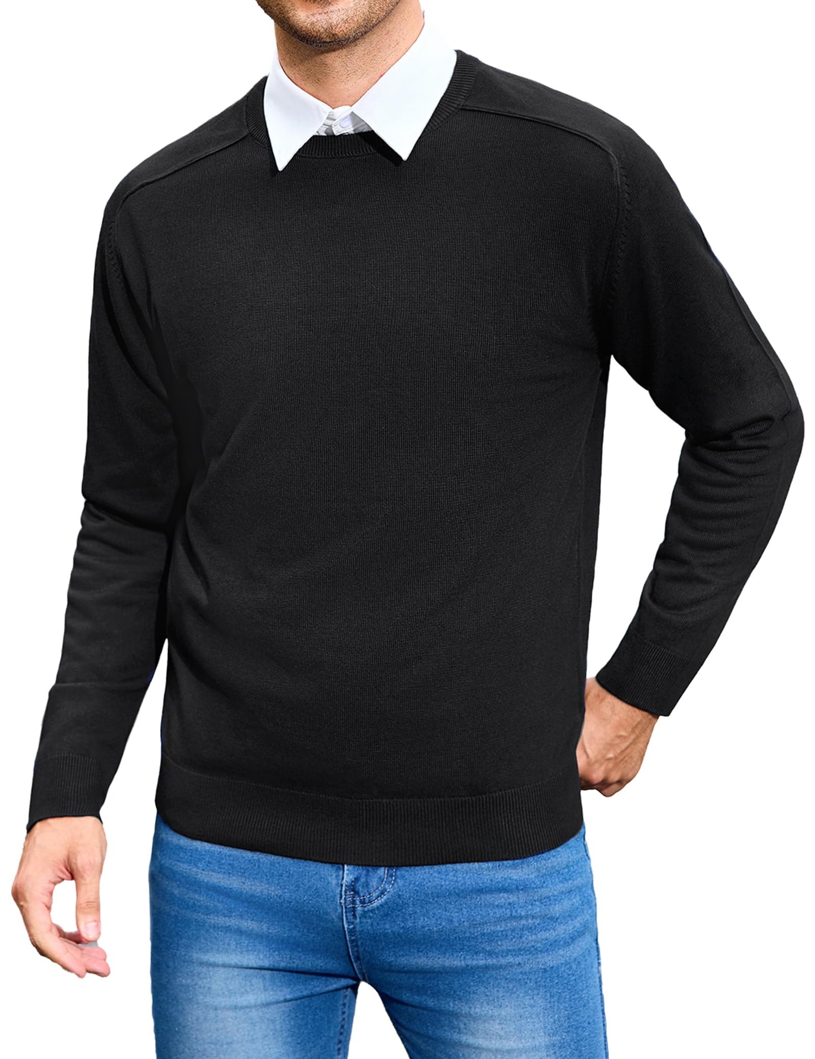 iClosam Maglione Girocollo Invernale da Uomo,Maglioni Morbido e Caldo in Misto Cotone a Maniche Lunghe, Maglia Basic Tinta Unita, Comodo Pullover da Uomo per Tutti i Giorni
