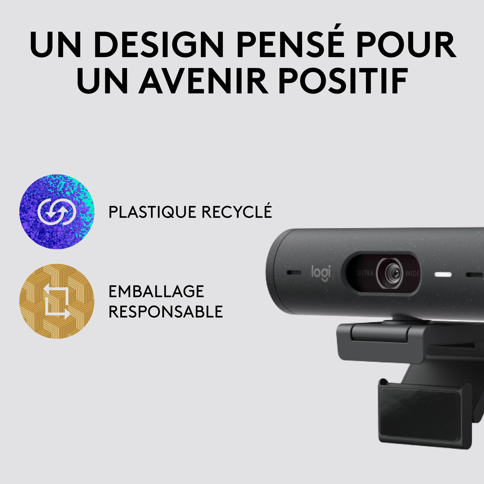 Logitech Brio 500 Webcam Streaming HD avec Expo Auto, Mode ’Show’, Deux Micros à Réduction de Bruit, Clapet Confidentiel, Compatible Microsoft Teams, Google Meet, Zoom, Câble USB-C - Graphite