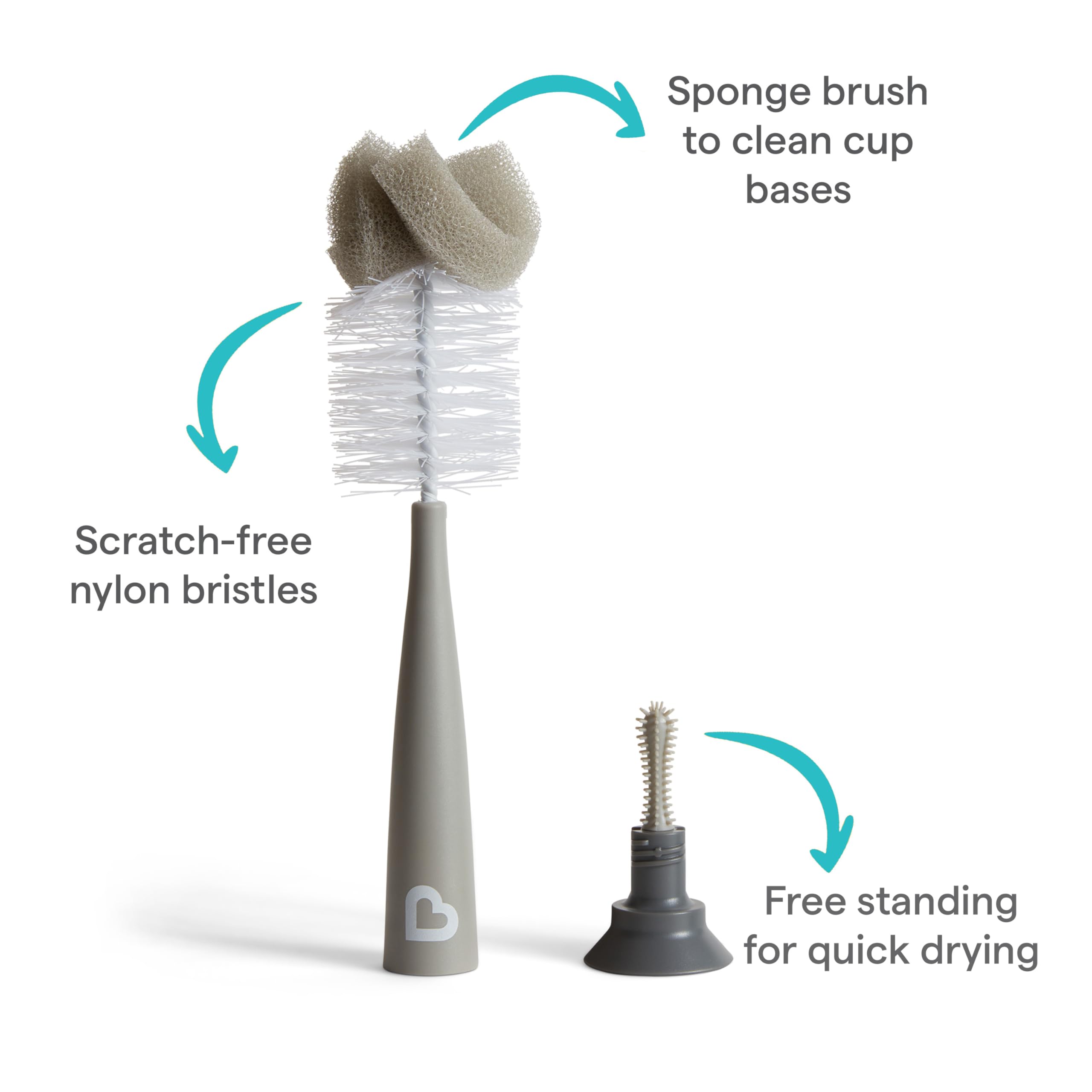 Munchkin Brosse à Biberon | Pour Nettoyer les Biberons & Bouteilles d'Eau avec Brosse à Tétine Intégrée | Autonome | Compatible Lave-vaisselle | Brosse Éponge | Lot de 2 | Gris