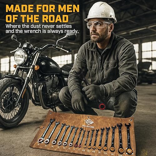 Miniatura 2 de Juego de llaves combinadas de trinquete 12 piezas métricas 0.315-0.748 in - Acero CR-V negro resistente - Bolsa de almacenamiento de lona de cera