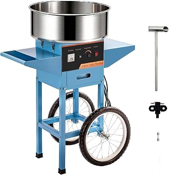 Electric Cotton Candy Machine, 1000W Commercial Floss Maker W/Stainless Steel Sugar Scoop And Drawer, Perfect For Home, Carnival, Kids Birthday, Family Party,Blue W/Cart