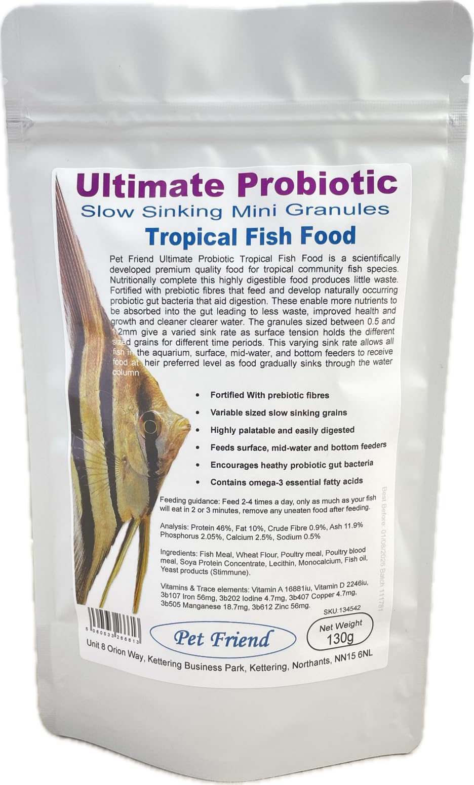 Pet Friend Probiotic Micro Granules (130g) Ultra-Fine Slow-Sinking Food for Neon Tetras, Guppies & Nano Fish – Bite-Sized Nutrition Enhances Digestion & Clear Water