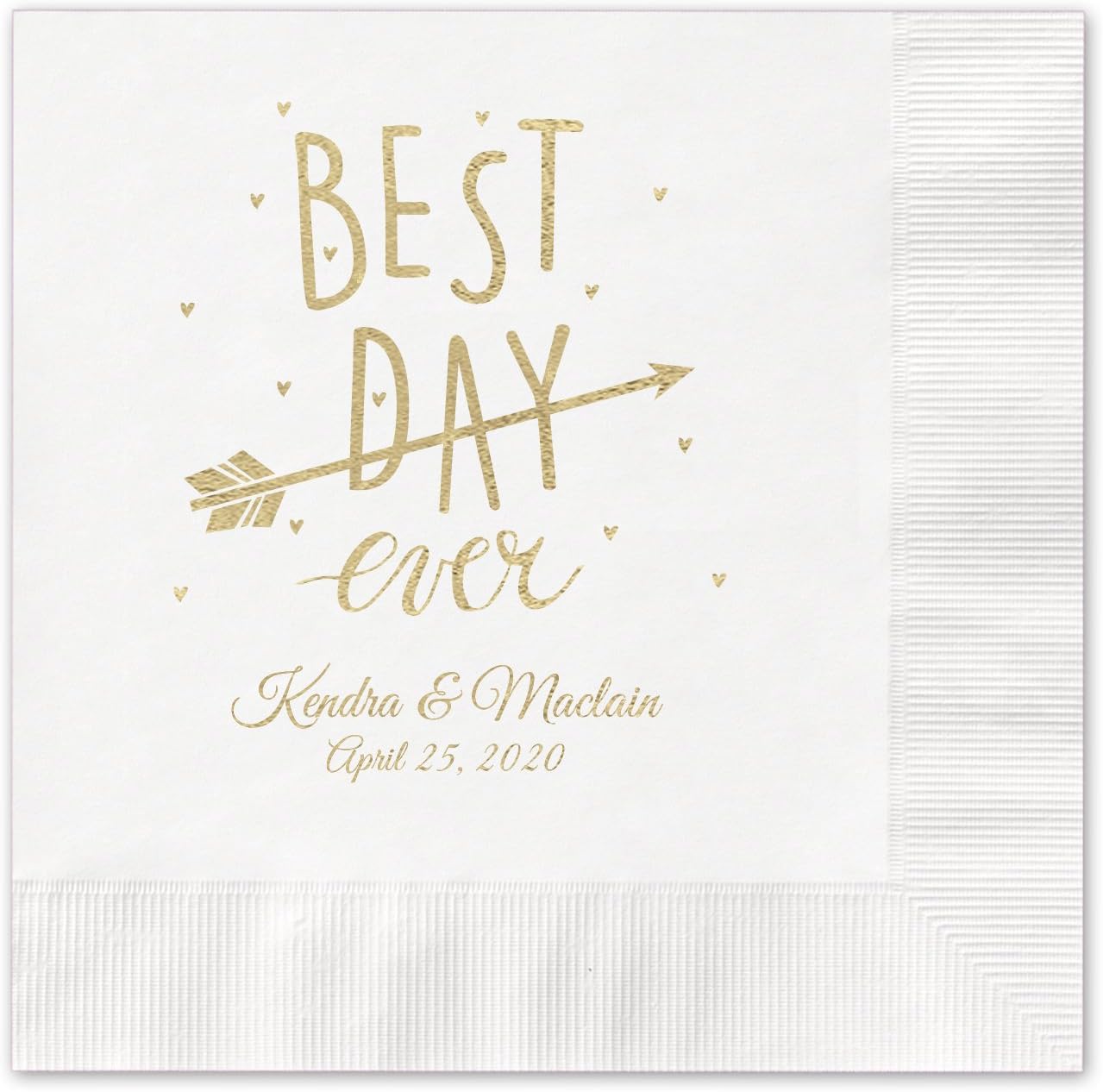 Best Day Ever Arrow Personalized Cocktail Napkins / 100 White 3 Ply Paper Coined Beverage Napkins With Choice Of Foil/Folded 4 3/4" x 4 3/4" Napkins/Made In The USA