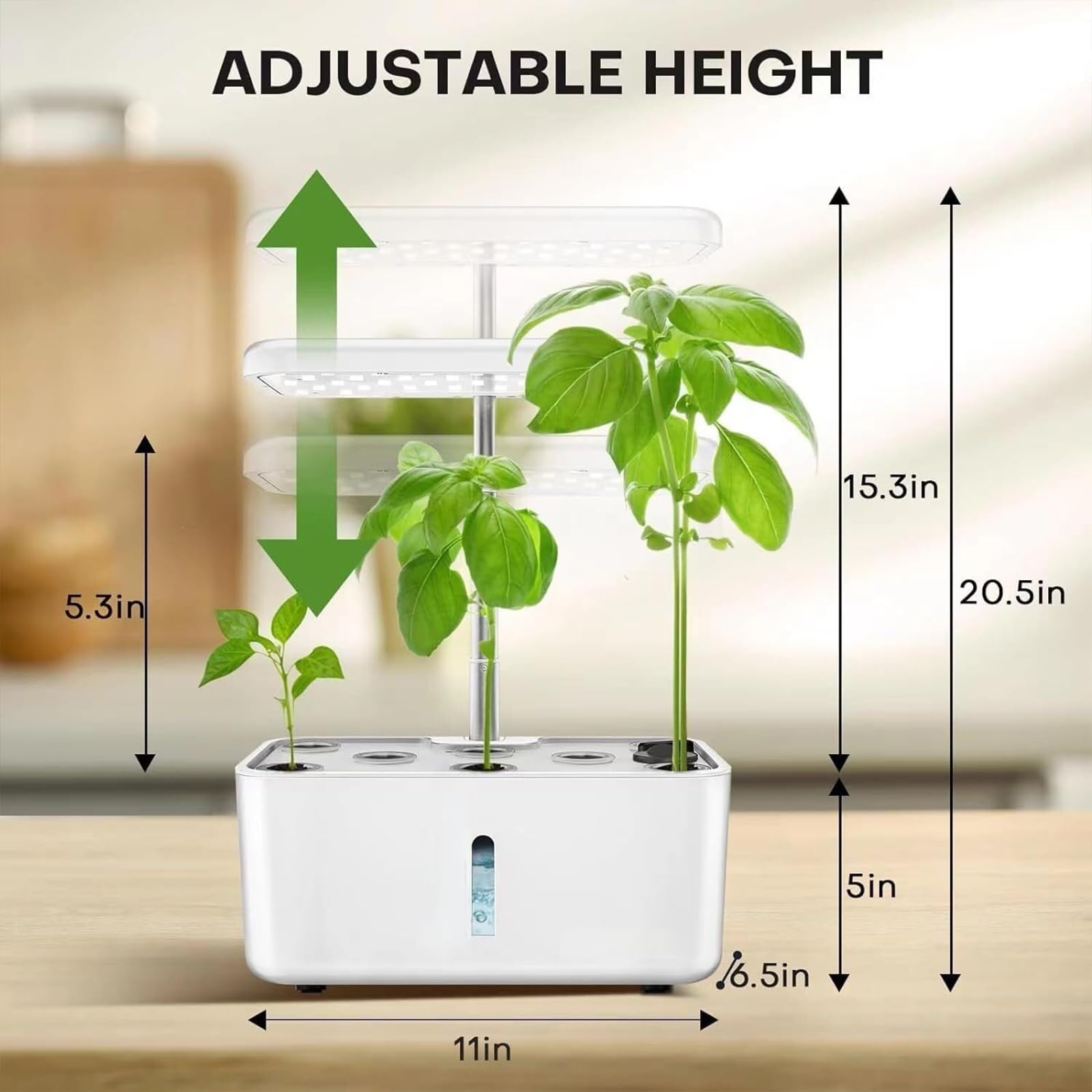 Sistema de cultivo hidropónico, 10 cápsulas, kit de jardín inteligente de hierbas LED para interiores, jardín interior, temporizador controlado, con crecimiento de espectro completo de 24 W, tanque de