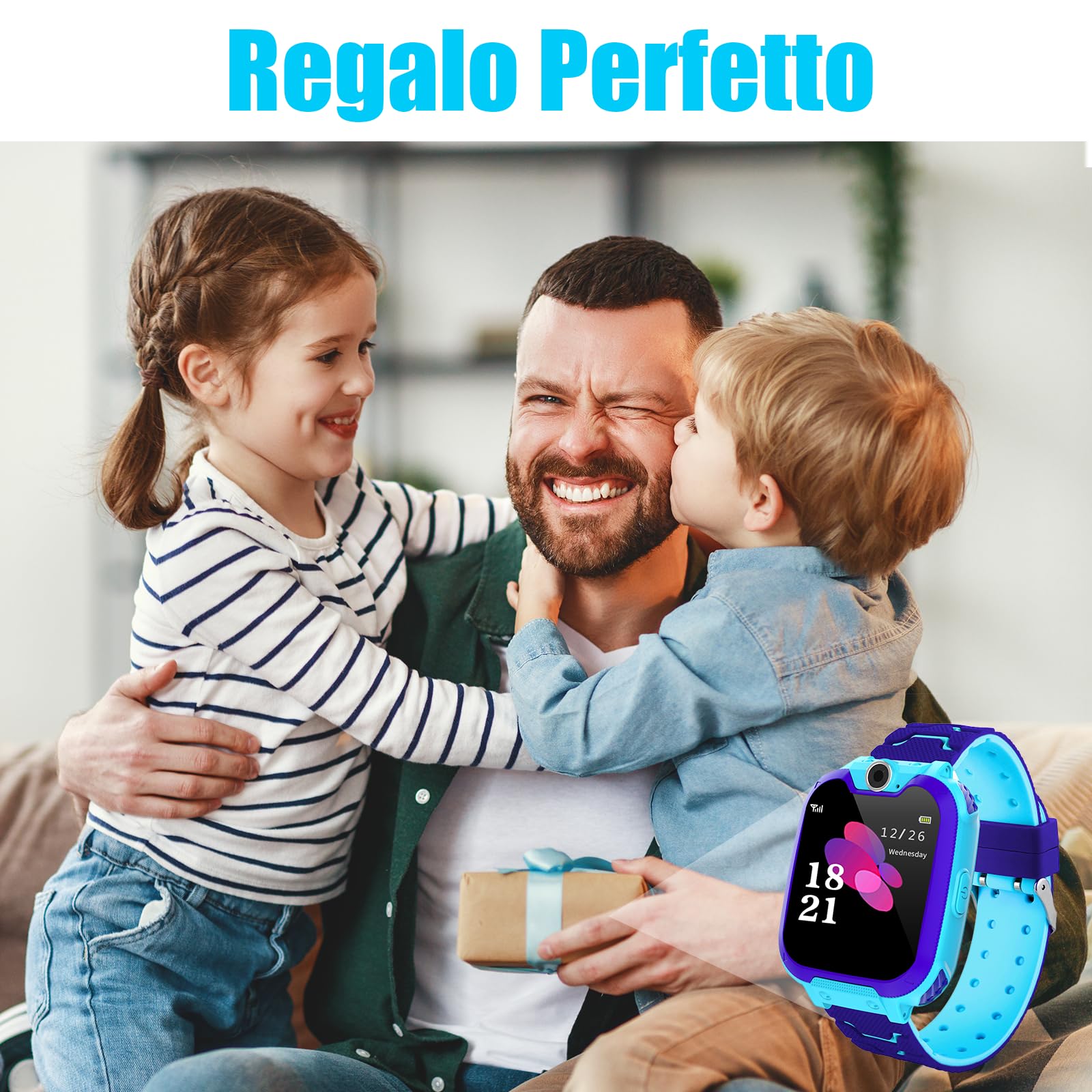 Smartwatch Bambini JUMWING - Con Chiamate SOS, Fotocamera, Giochi, Torcia, Blu - Foto 5