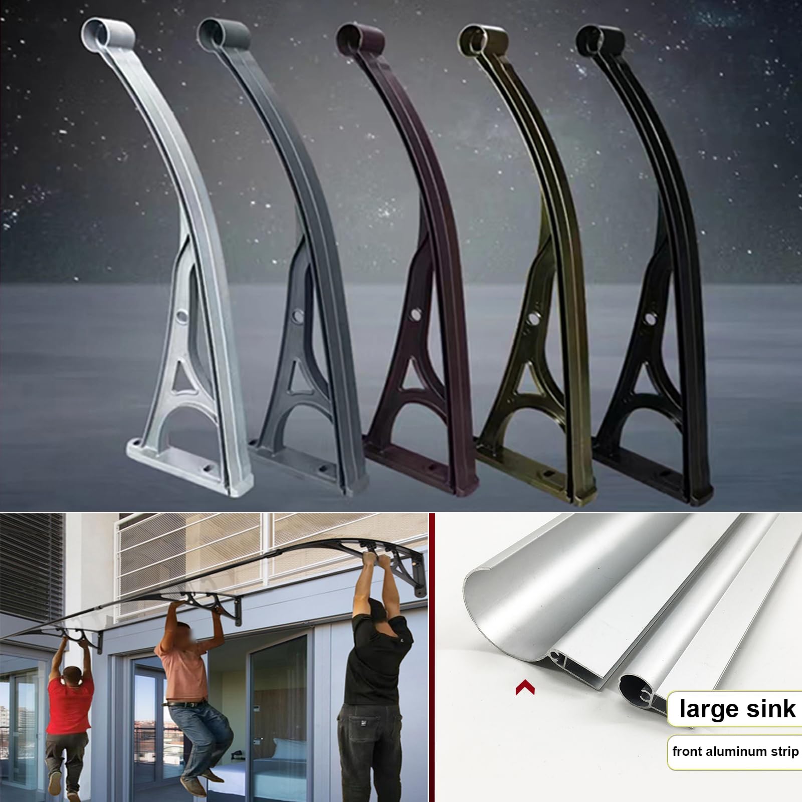 Vordach Überdachung für Haustür - Pultbogenvordach aus Aluminium und Polycarbonat Transparent, 99% UV-Schutz Regenschutz für Eingangstür (120x70cm/47x28)