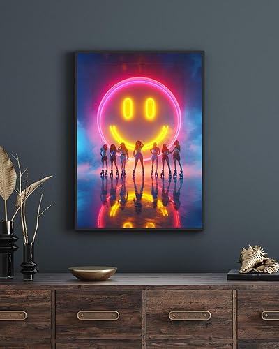 Retro Roller Disco Neon Smile Face Poster - 80s Skating Rink Wall Art Print for Home Decor, Vintage Neon Party Vibe