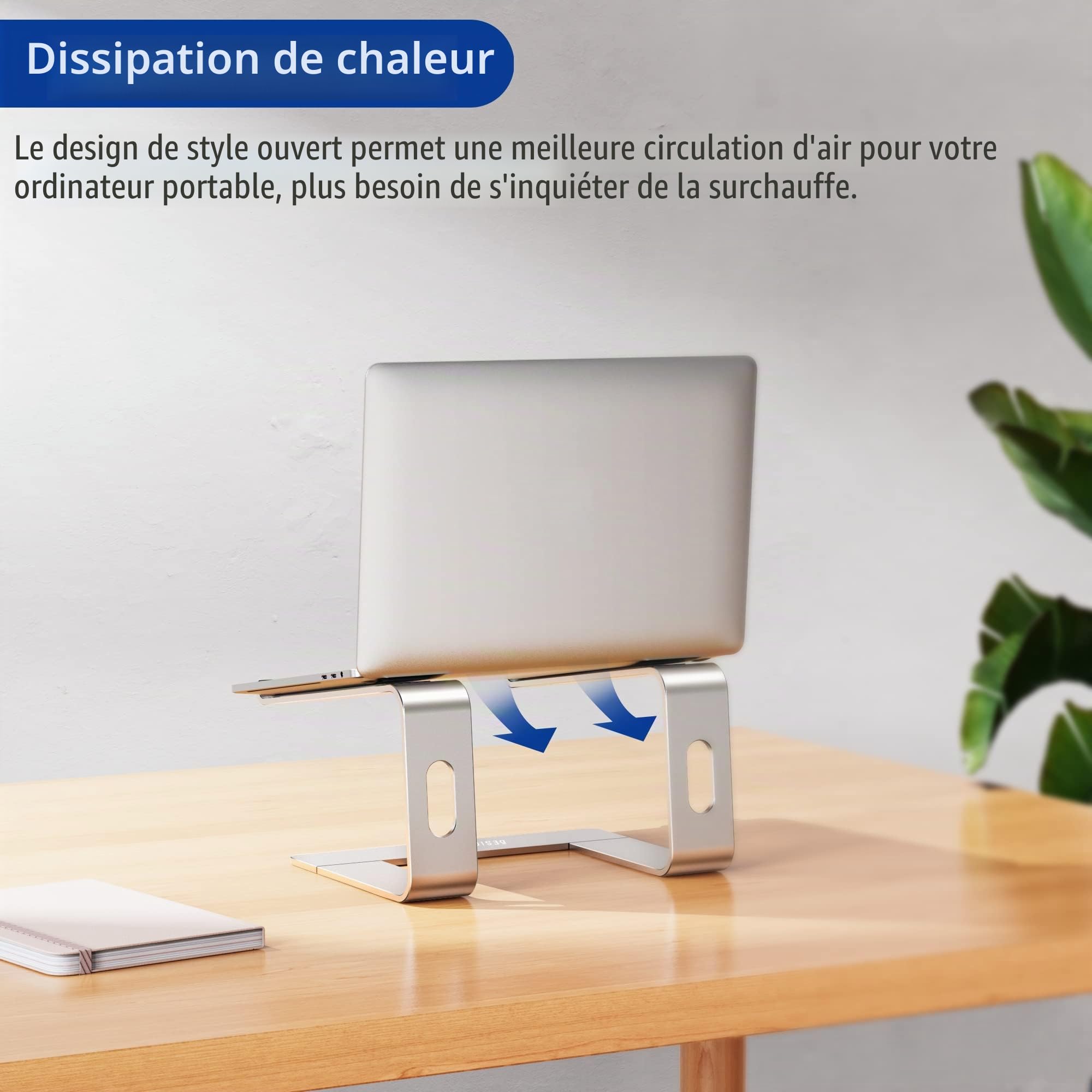 BESIGN LS03S Support Ordinateur Portable Aluminium Ergonomique 10-15,6 Pouces Métal Argent