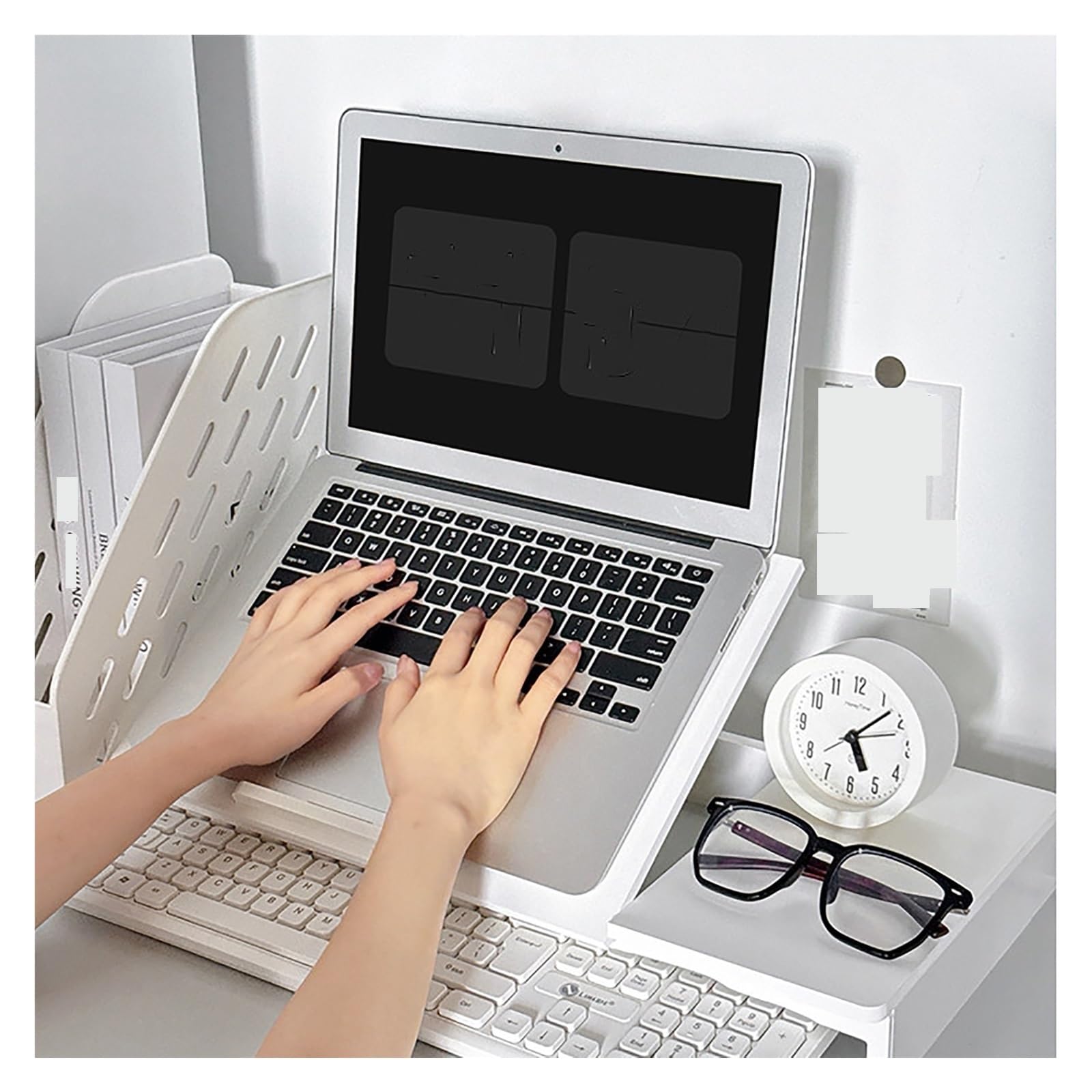 Rialzo Monitor da Scrivania in Legno da Scrivania, Supporto per Laptop Regolabile in Altezza con Design di Raffreddamento, Supporto PC Scrivanias Pieghevole