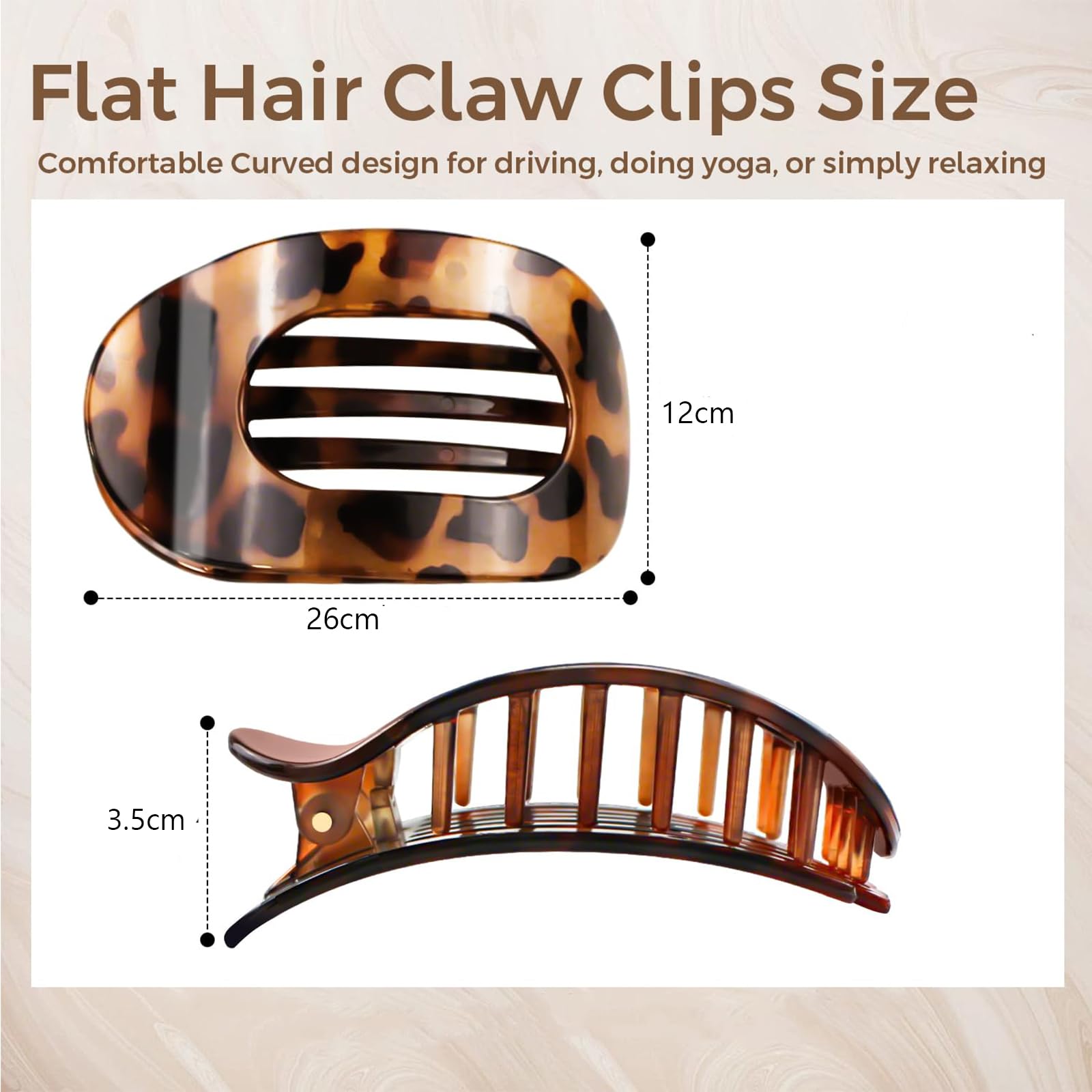 5PCS Flat Claw Clip, Flat Hair Clips for Women Fine Hair Leopard Print Oval - Image 2