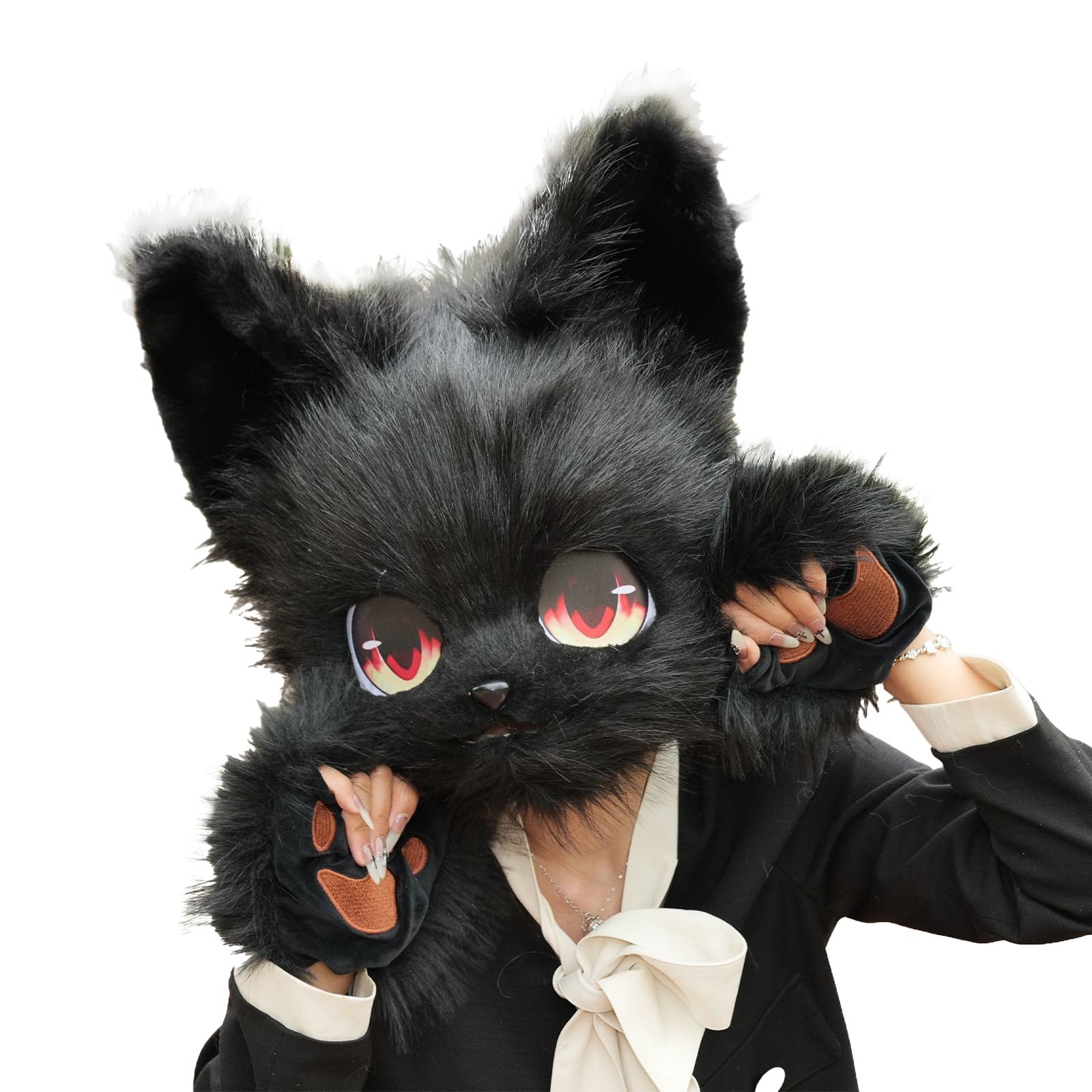 Futrzany kostium futrzany, maska ​​na głowę, pluszowy kot, maska ​​lisa, rekwizyty na Halloween, impreza cosplay