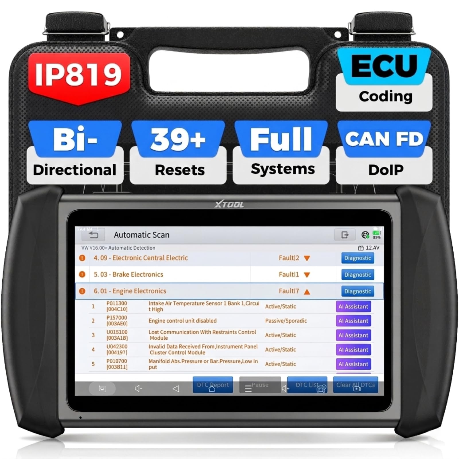 IP819 V2.0 Bidirectional Scan Tool, AI Assisted Car Scanner Diagnostic Tool with 39+ Resets, Full System, FCA, CAN FD/DOIP, EPB/ABS/Throttle/Crank Sensor Relearn, 3-Year Free Updates