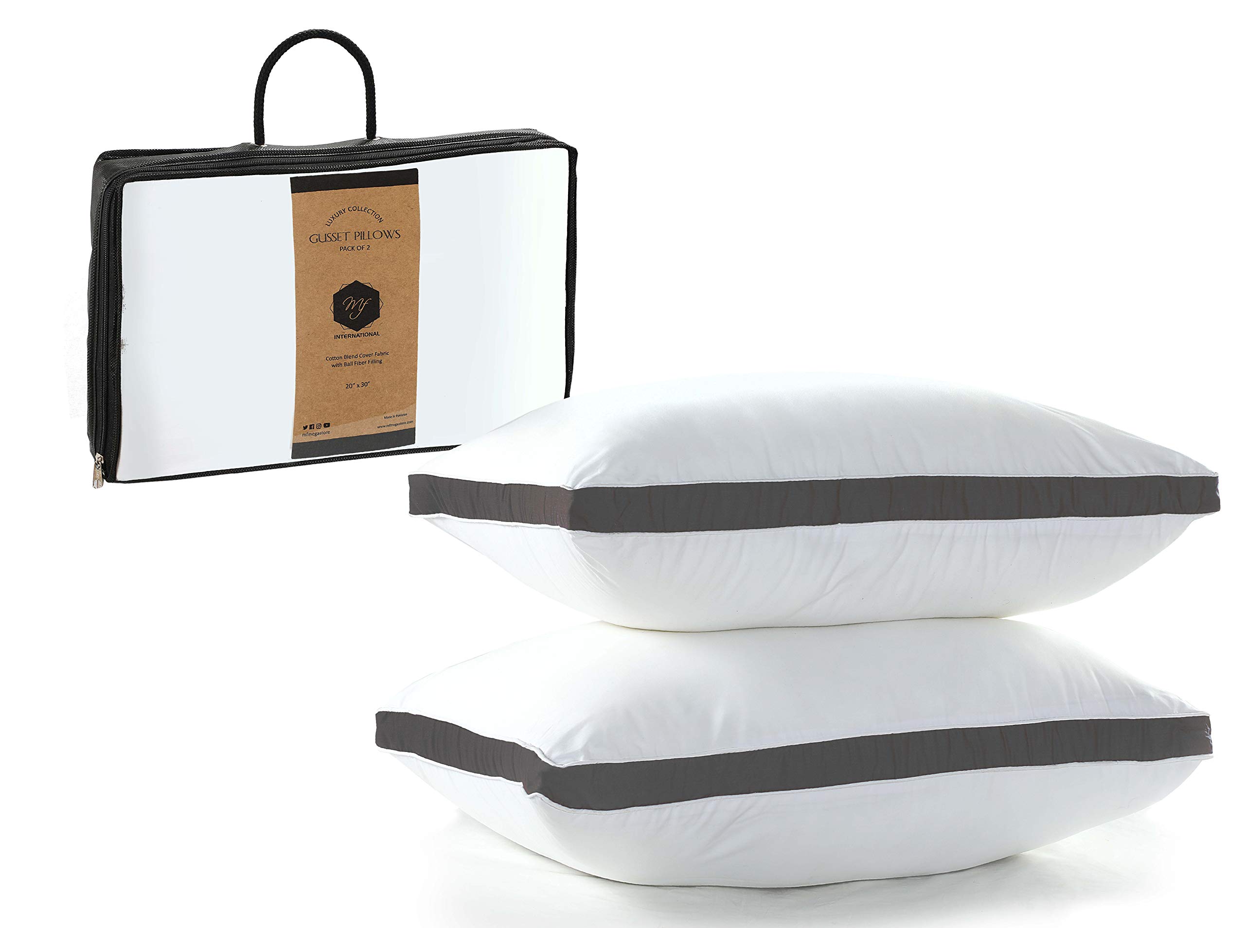 Pillows | Gusset Pillows | Pillow 2 Pack | Pillow Inserts | 20 x 30 in / 51 x 76 cm | Luxury Hotel Quality | Hypoallergenic, Cotton Blend Cover, Virgin Ball Fiber Filling (Grey, Queen | 20 x 30)