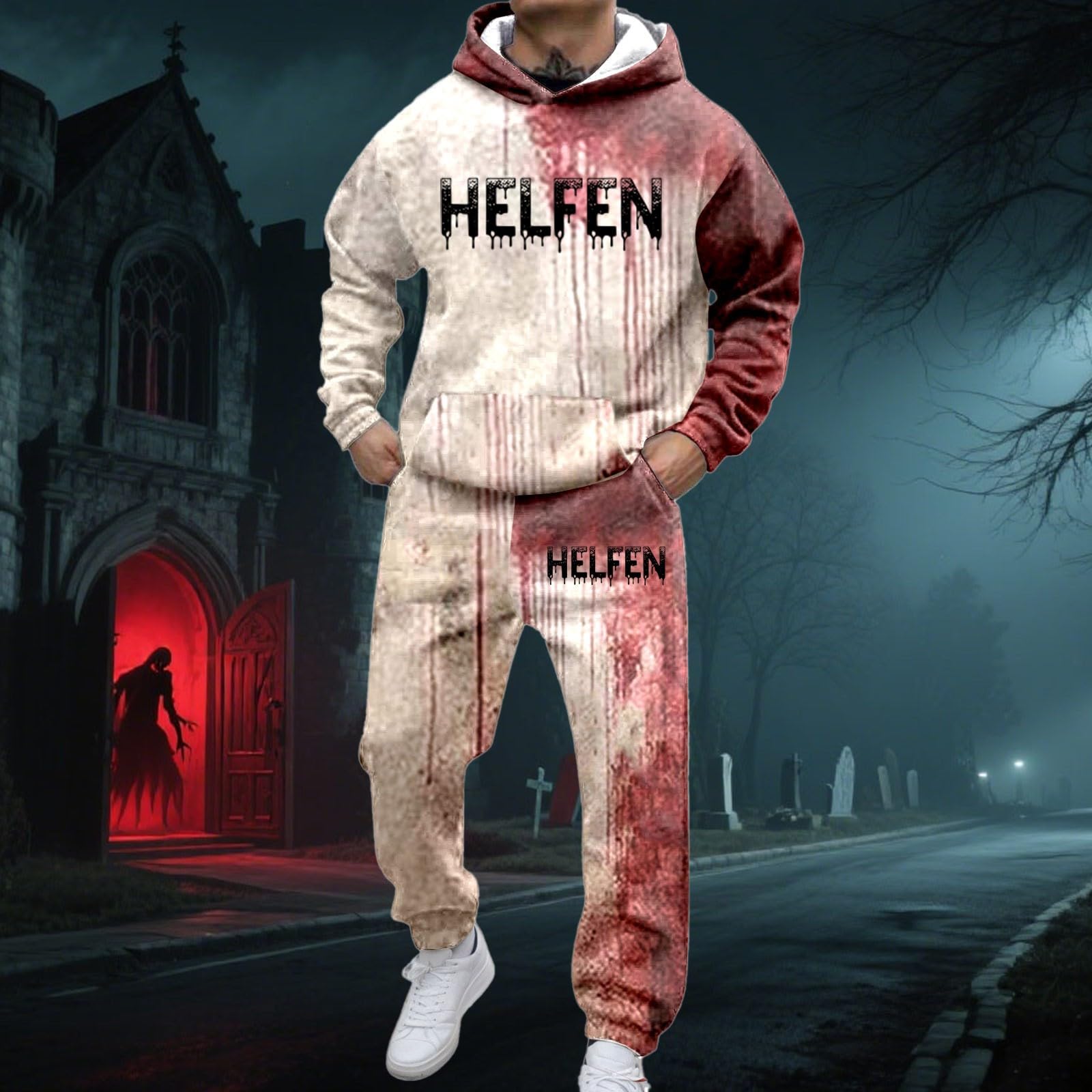 Générique Set da uomo 2 pezzi in cotone tuta da jogging top e pantaloni sportivi cardio elegante morbido aderente relax all'aperto autunno stile sportivo completo completo A46, Rosso., L