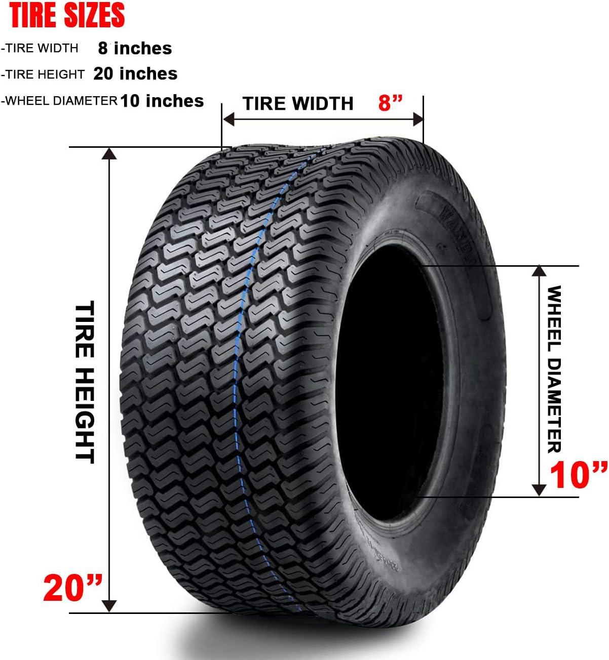 proven part 20x8.00-10 20x8-10 Turf Master 4 Ply Lawn Mower Garden Tractor Tire 2 PK