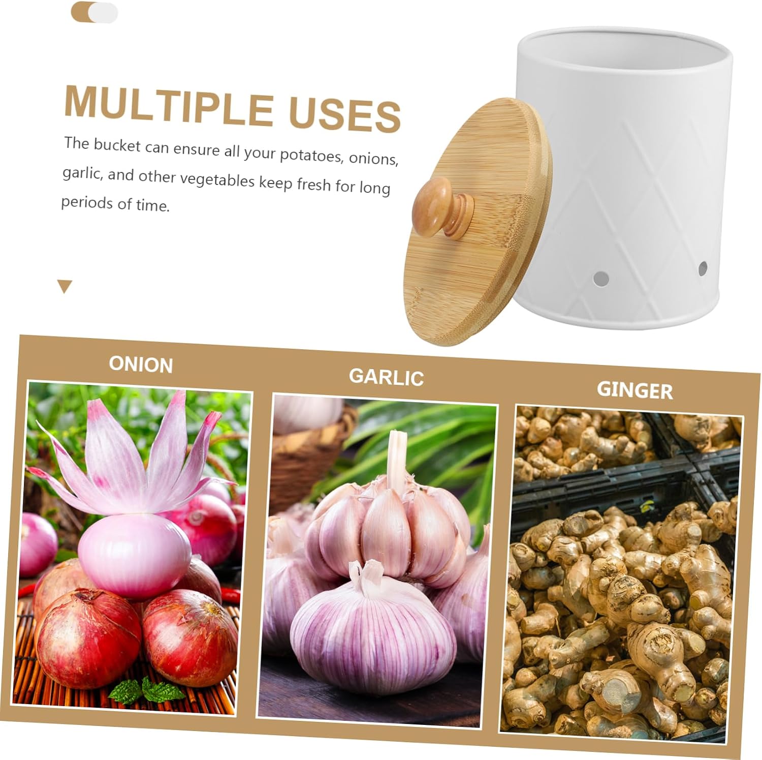 Carbon Steel Potato Storage Barrel for Onion Garlic Lid Onion and Garlic Storage Bin