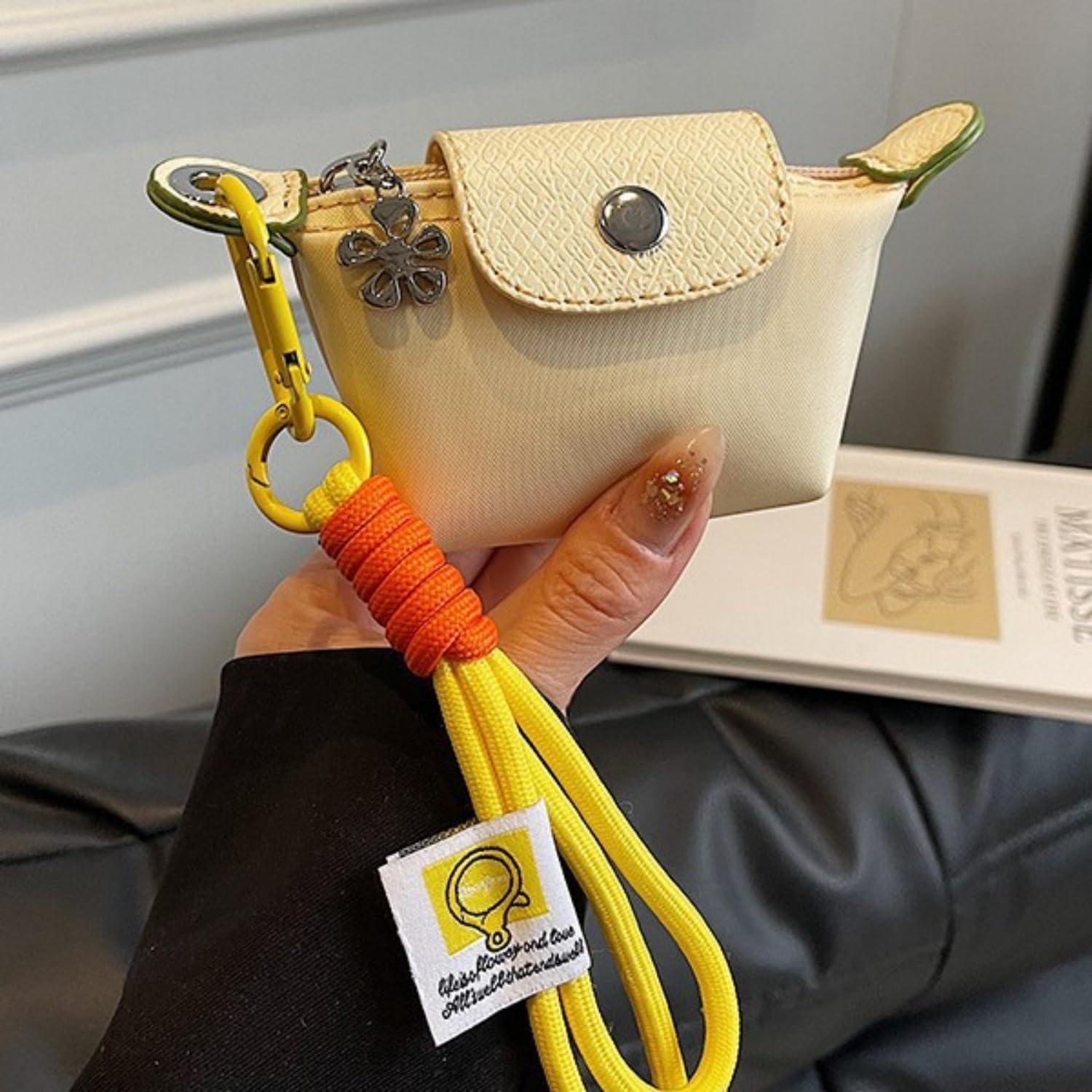 Coin Purse Mini Tote Bag Keychain Small Change Purse Key Pouch Cute Zipper Wallets Accessories for Handbags, White - Image 3