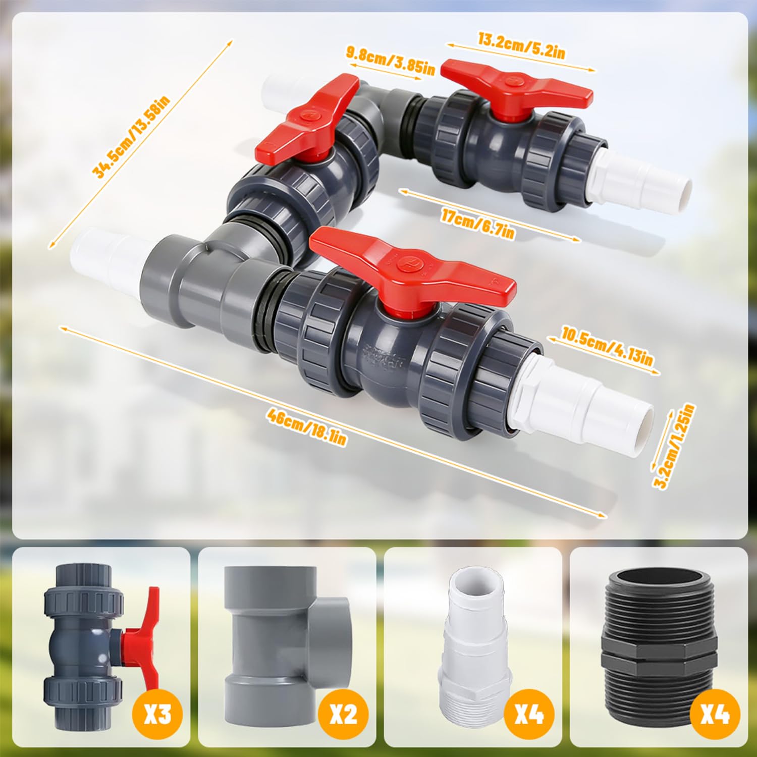 Bypass Set für Wärmepumpen Ø 50 mm, Pool Anschluss Set inkl. 32mm & 38mm Schläuchen und Adaptern, Pool Solarweiche für Poolheizung, Schwimmbecken Wärmepumpe und Solaranlagen