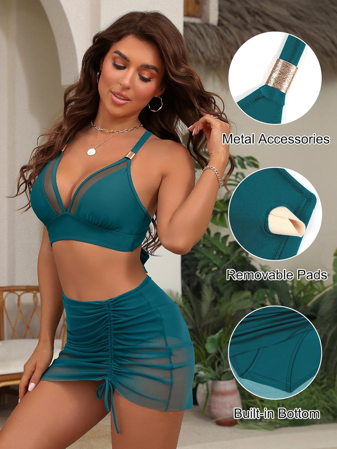 Blooming Jelly Womens High Wasited Bikini Sets Tummy Control Swimsuits Curvy Mesh Swim Skirt - Image 4