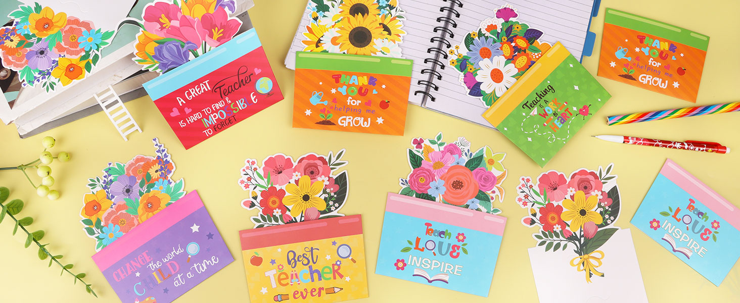 CCINEE 24pcs Teacher Appreciations Gift Cards Holder Bulk, Handmade Flower Money Greeting Card Sleeves for End of School Graduation Thank You Teacher Staff Gift