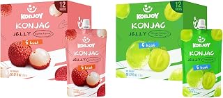 KONJOY Konjac Jelly Bundle – Lychee & Green Grape Drinkable Jelly, 24 Squeeze Pouches, Low Calorie (5 kcal), Vegan, Gluten-Free, Fat-Free, Keto-Friendly, Vitamin C On-the-Go Fruit Snack
