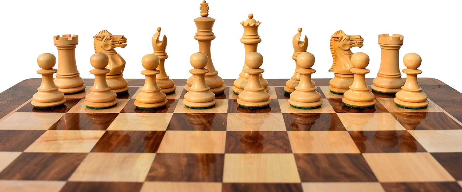 The Chess Empire- Collector Iv Series Boxwood & Sheesham 3" King with 16" Chess Board Complete Luxury Wood Chess Set