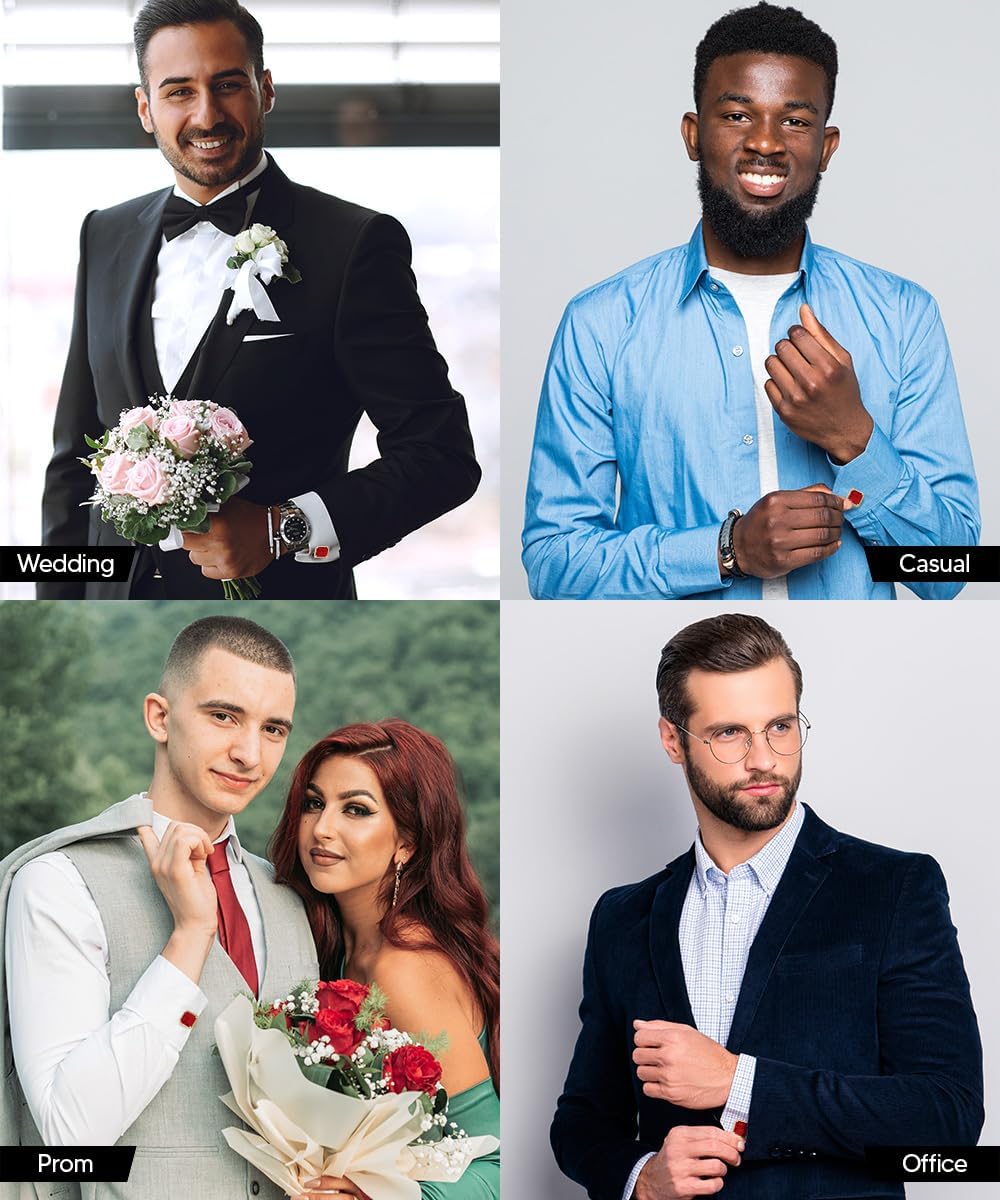 Large Big Square Crystal Color Stone Cuff Links for Men – Tuxedo Suit Accessories, Cufflinks for Men