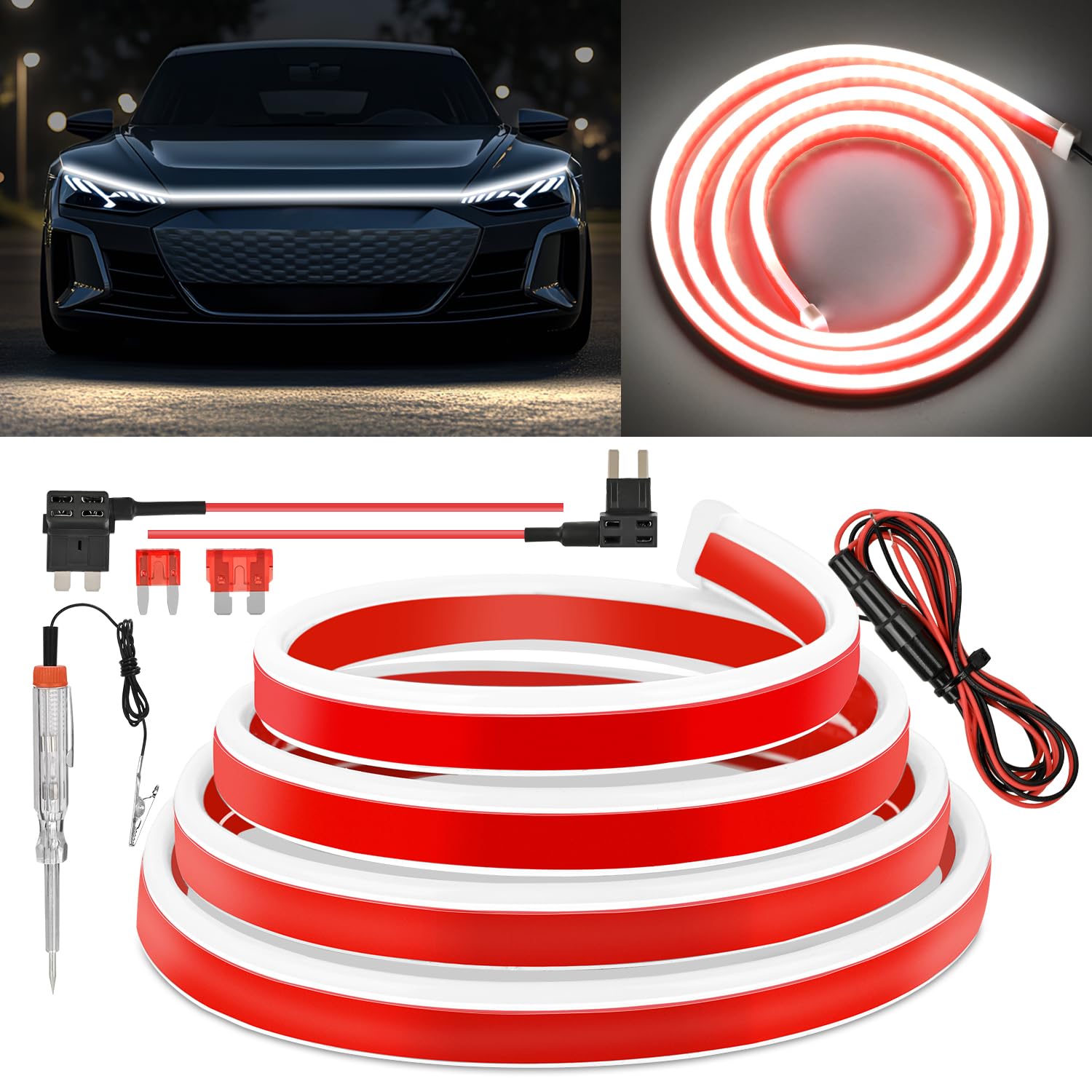 Nilight LED Hood Light Strip, 70Inch Flexible Car Hood Light Waterproof Dynamic Startup Daytime Running Light for Cars, SUVs, Trucks, White