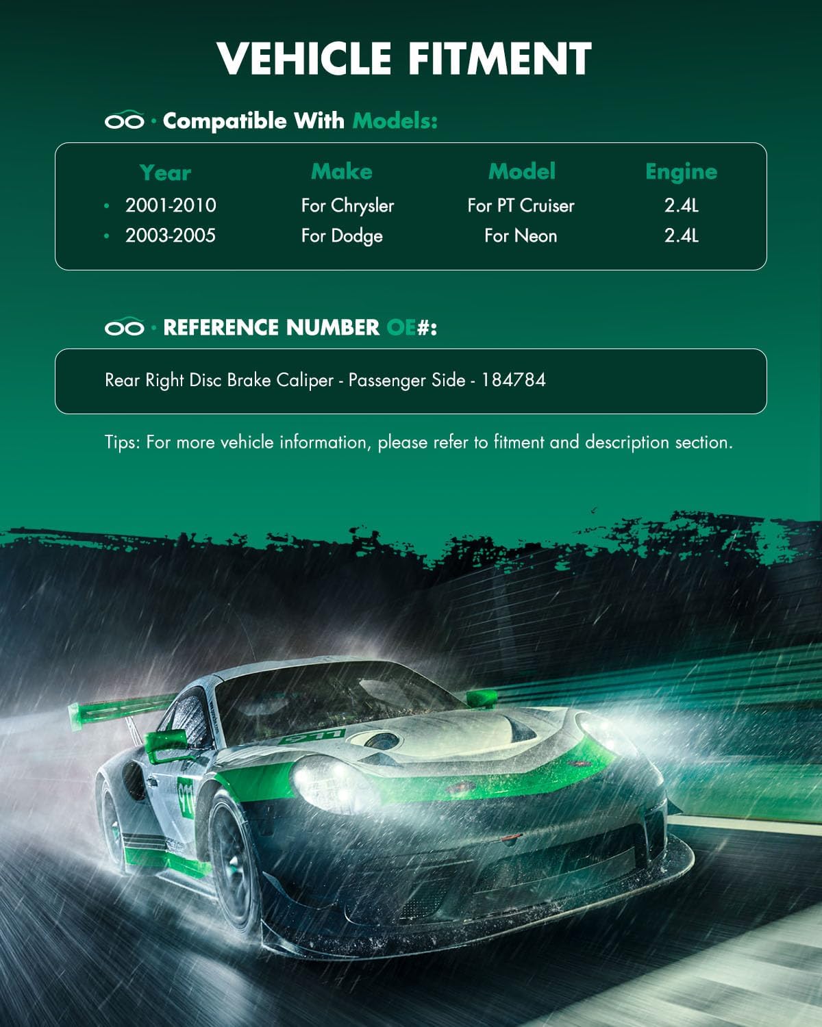 SCITOO Rear Right Brake Caliper Without Bracket 184784 Compatible For Chrysler For PT Cruiser 2001-2010