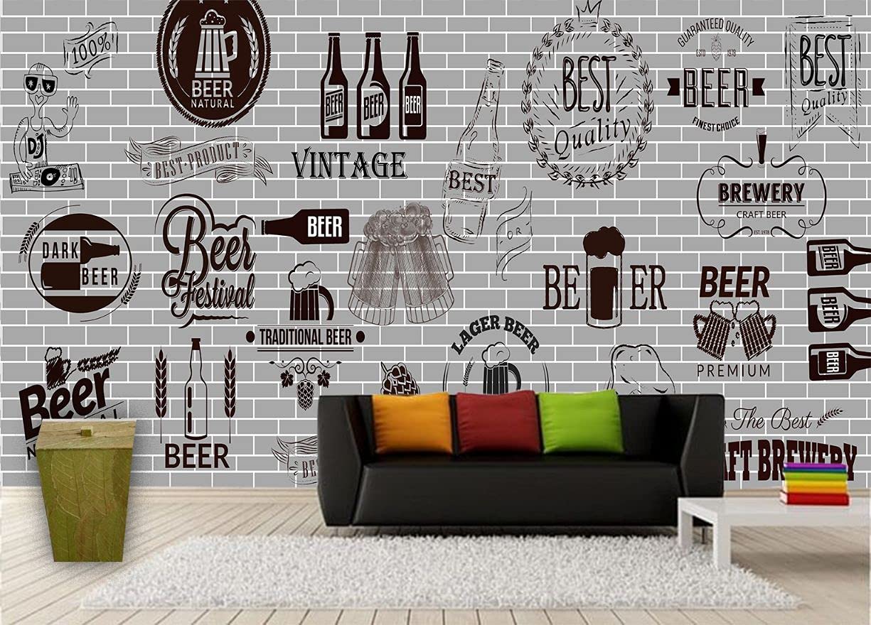 All Your Design Self Adhesive Wallpaper Beer Cafe Design Waterproof & Laminated Wall Sticker for Home Decor, Living Room, Bedroom, Hall, Kids Room 3x5 Feet