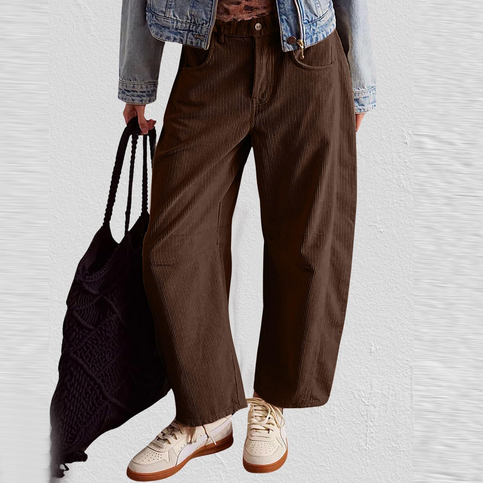 JIABAOZ Pantaloni Larghi in Velluto a Coste da Donna, Pantaloni a Botte in Velluto a Coste a Vita Media, Velluto retrò Dritti Pants, Pantaloni a Velluto a Coste Elastiche