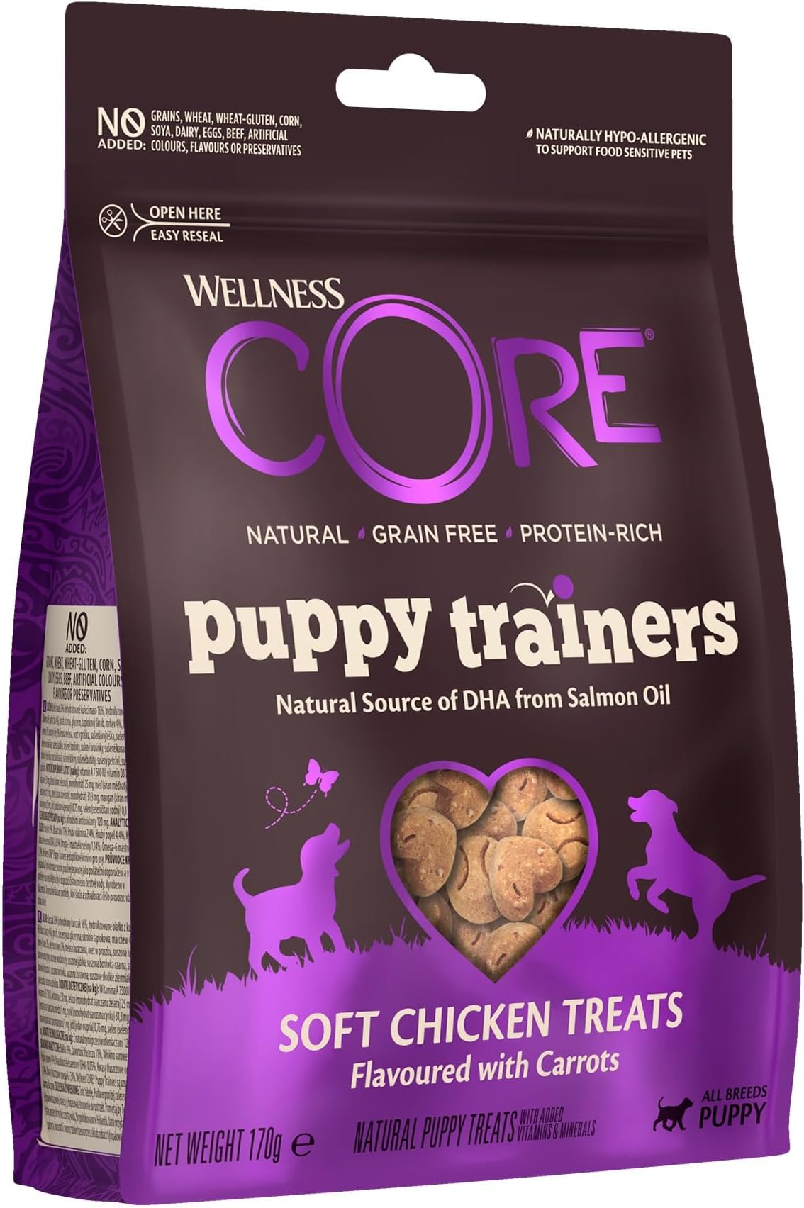 Puppy Trainers 170g, Chicken & Carrots โ Soft Dog Treats for Puppies, Grain-Free, Natural, Hypoallergenic, Protein-Rich, High Meat Content, Ideal Size for Training
