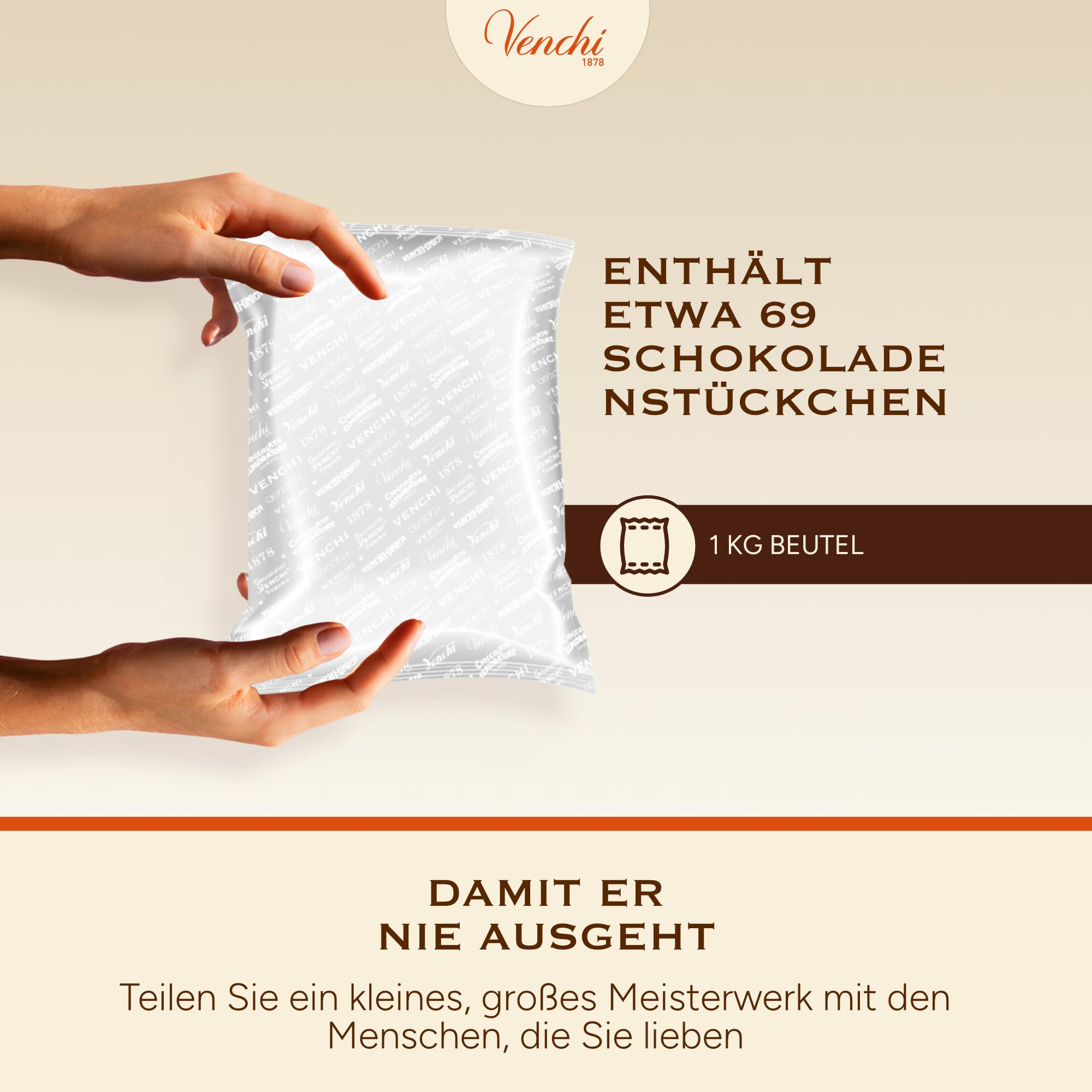 Venchi – Schokobarren Haselnuss Extra Dunkel NO Added Sugar, 1 kg – Mit ganzen Piemont-Haselnüssen – Glutenfrei – Vegan