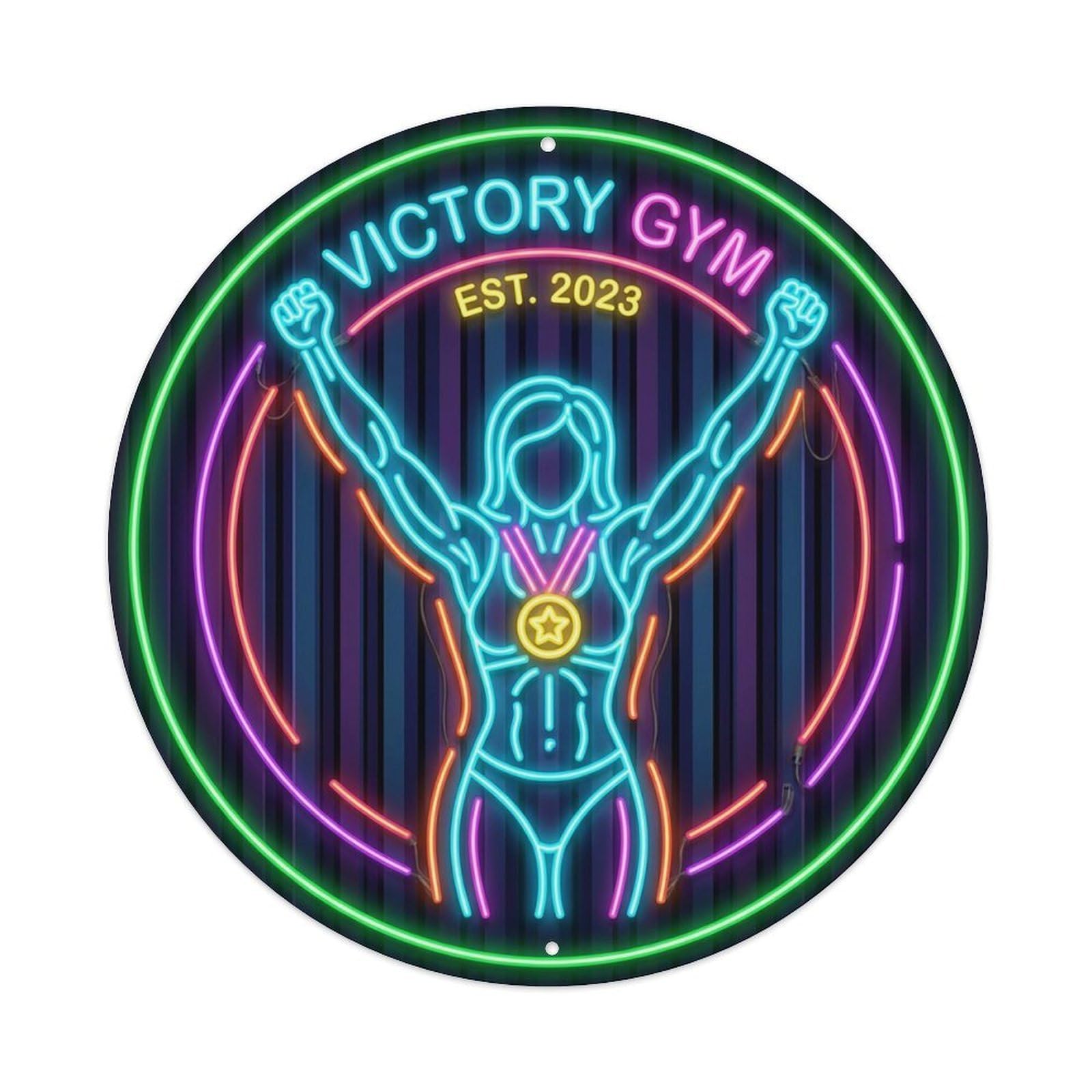 Vintage Faux Neon Gym Retro Bodybuilding Achievement Metal Tin Sign
