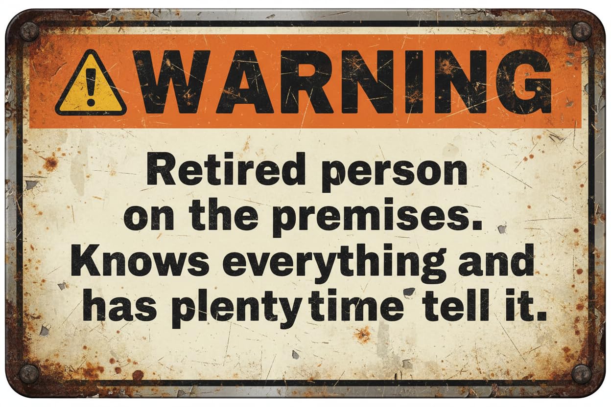 Vintage Metal Tin Sign Funny Warning Sign Retired Person On Premise Tin Metal Sign For Home Yard Patio Man Cave 8X12 Inch Custom Private Property Signs Outdoor