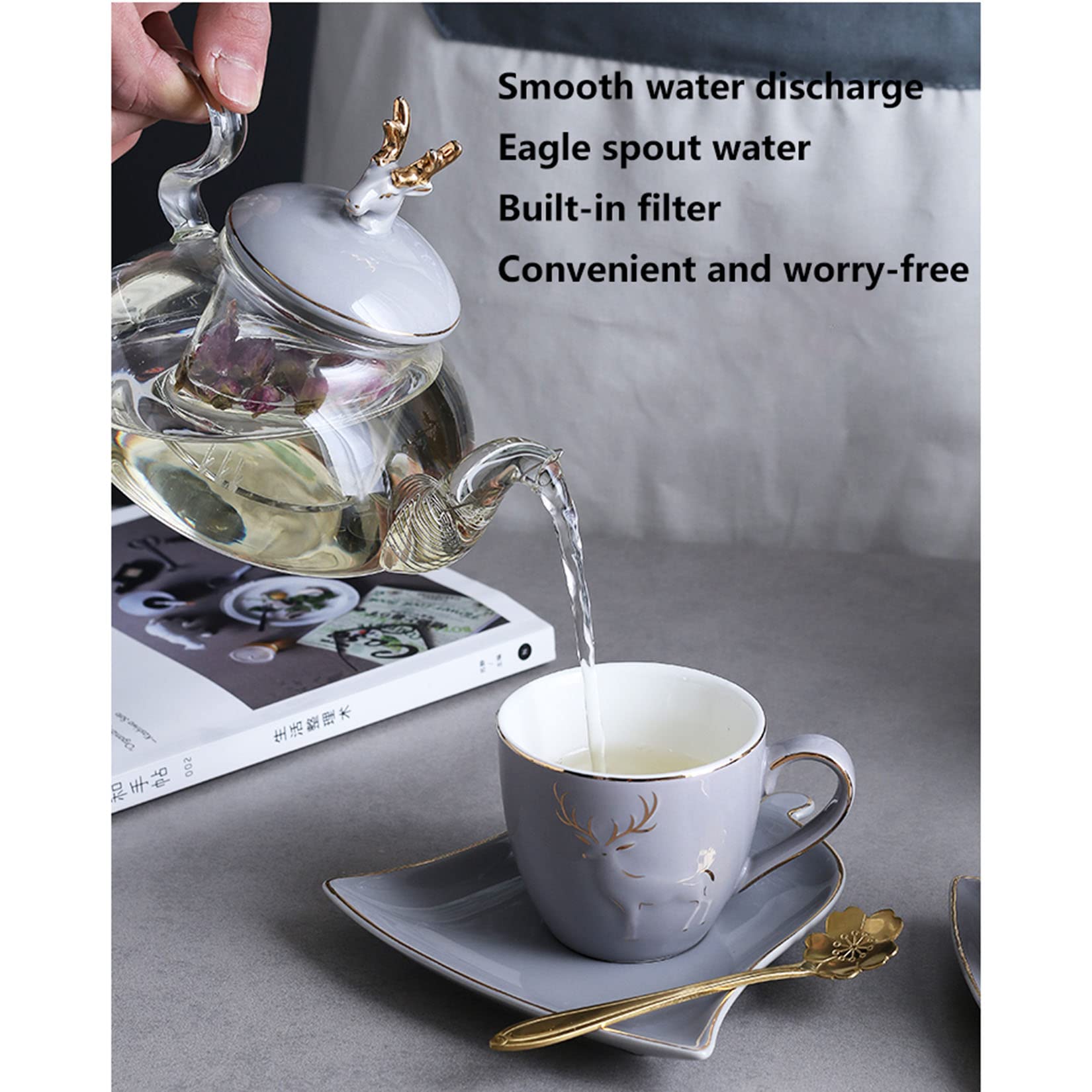 Ceramiczny zestaw do herbaty porcelanowy kawy serwis 4 owocowy czajniczek popołudniowa herbata świeca może podgrzewać świąteczne dla dorosłych kobiet na przyjęcie herbaciane prezenty,B