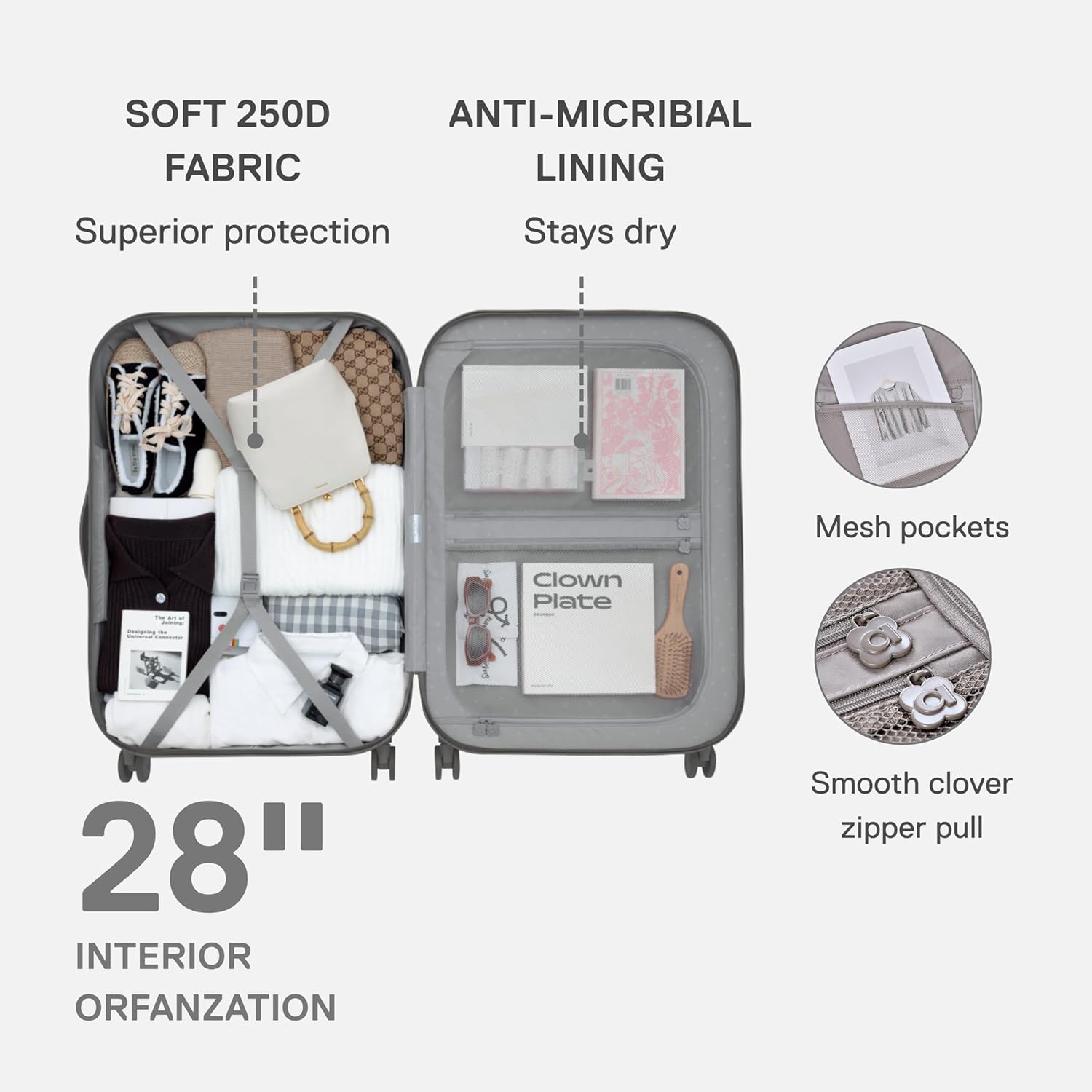artrips Checked Luggage 24 Inch, Lightweight Hard Shell Suitcase with Spinner Wheels, Medium Travel Suitcase for 4–7 Day Trips, Grey