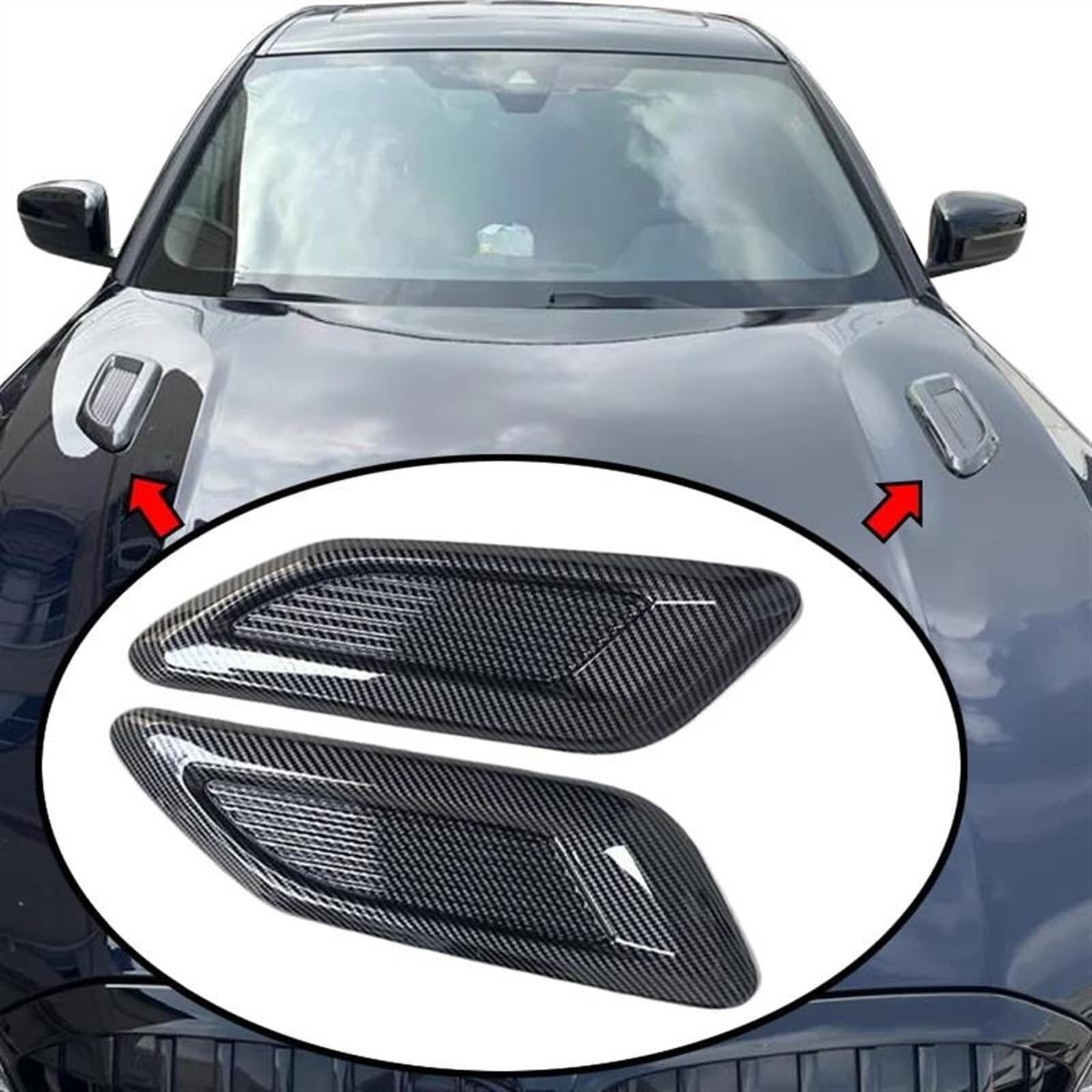 Maska silnika samochodu Fałszywy wylot powietrza Kratka wlotu powietrza | 1 para uniwersalnych ozdobnych otworów wentylacyjnych(Carbon fiber black)