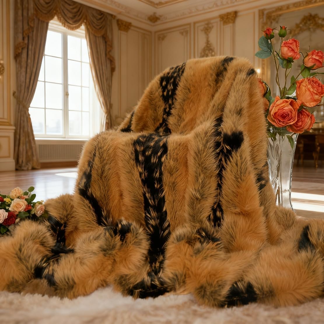 MYRU Premium Faux Fur Throw Blanket - Double-Layered, Ultra Soft & Warm, Comfortable, Easy Machine Washable, Ideal Gift for Home, Office, or Decor(Beige, Throw (51" x 63"))