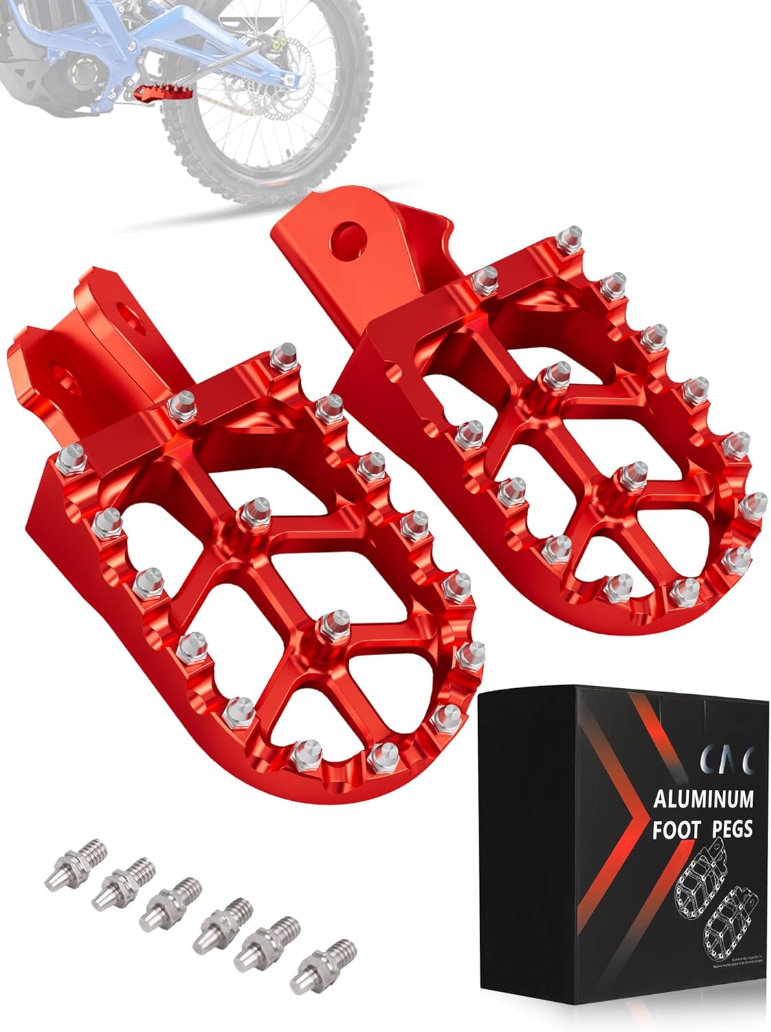 JFG RACING Dirt Bike Foot Pegs,MX Foot Pedals Rests CNC for CRF150F CRF230F 2003-2019/Sur Ron/Surron/X160/X260/KDX200 1983-1994 - Red