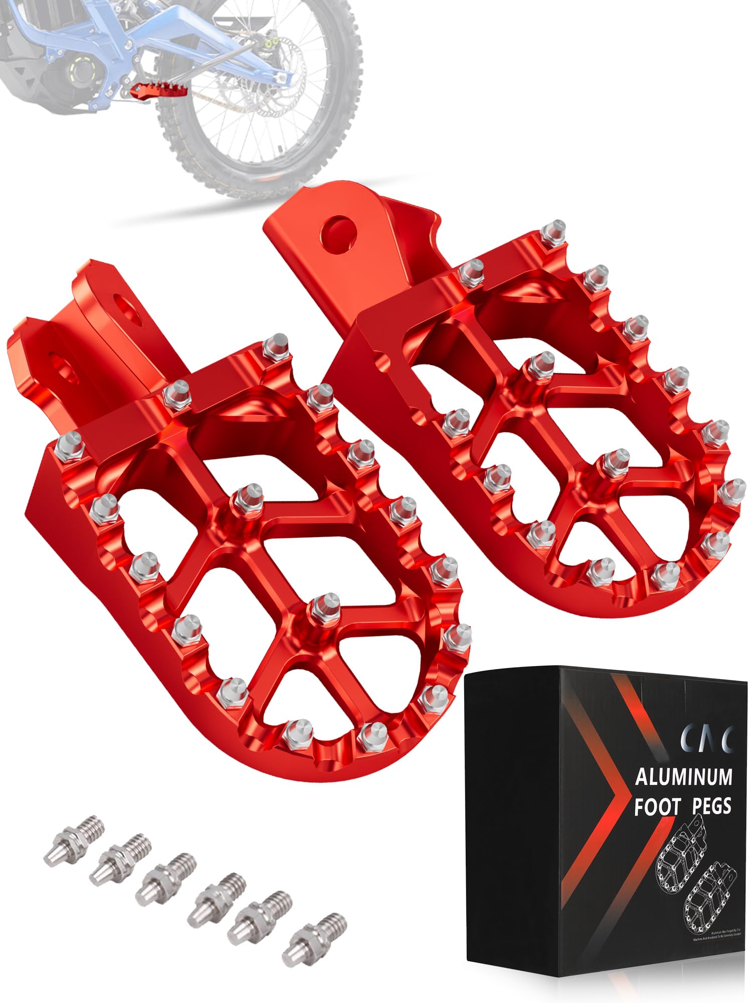 Photo 1 of JFG RACING Dirt Bike Foot Pegs,MX Foot Pedals Rests CNC for CRF150F CRF230F 2003-2019/Sur Ron/Surron/X160/X260/KDX200 1983-1994 - Red