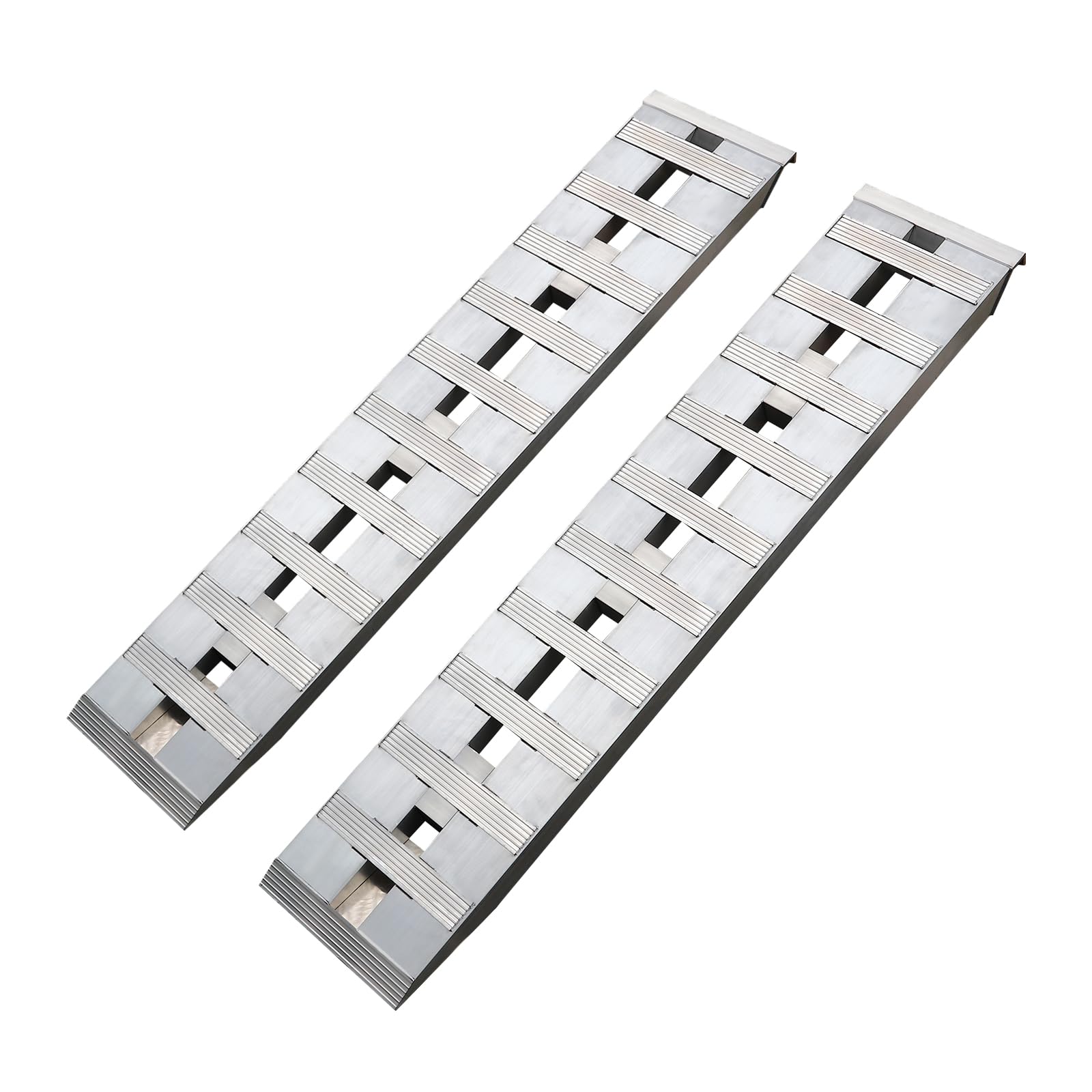 2PCS Aluminum Trailer Ramps, 60x12in Universal Loading Truck Ramp Without Slipping, 6000 Lbs Heavy-Duty Ramps with Top Hook Attaching End, Crossbar Design, Easy to Carry, Silver