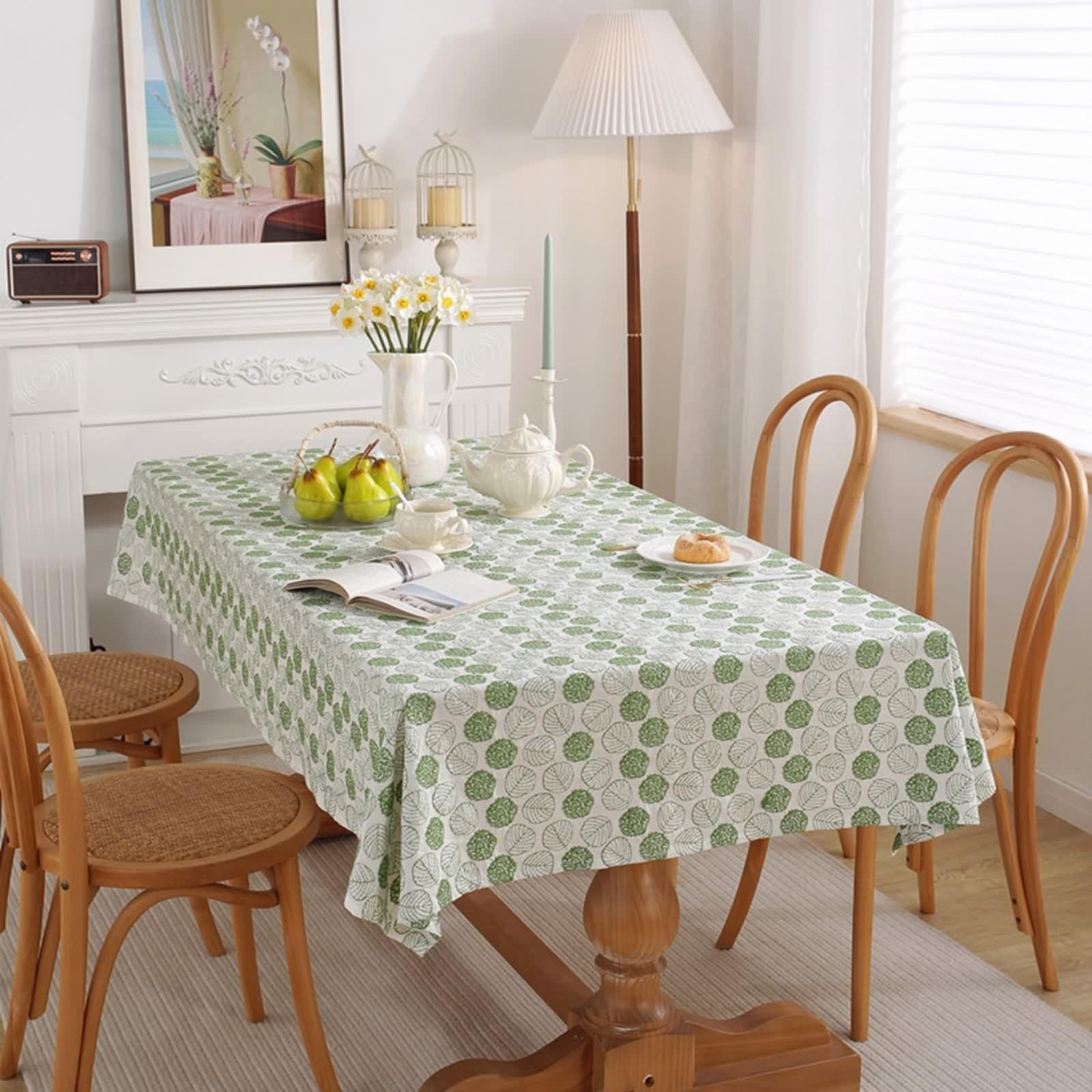 Tovaglia Cotone, Tovaglia Tavolo Matrimonio Bianco Verde Foglia Copritavolo 130X180CM per Compleanno Festa