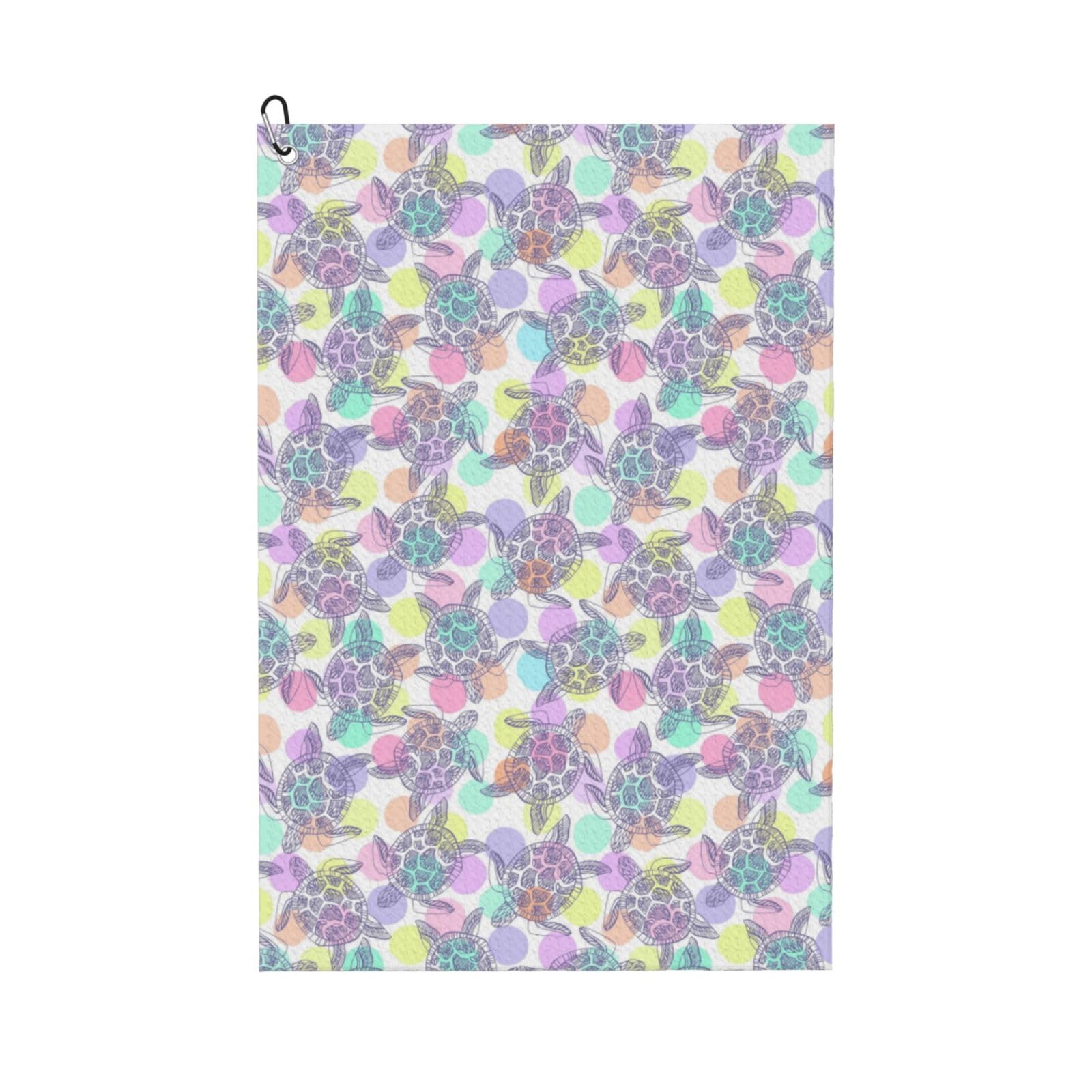 AOOEDM Sea Turtles Print Golf Towel with Carabiner Clip Absorbent Microfiber Golf Towel for Cleaning Golf Ball Club Putter Iron for Golf Bag Trolly Belt Loop 16" X 24"