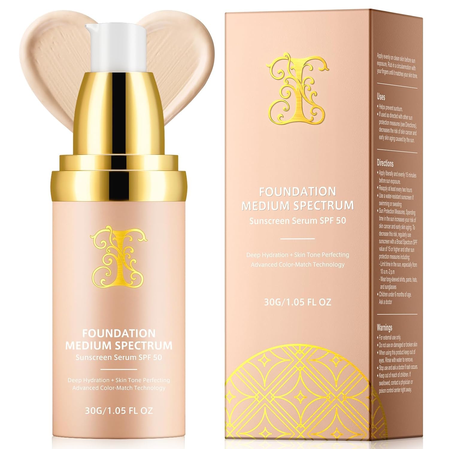 Colour Changing Foundation, 4 in 1 Liquid SPF 50 Sunscreen Medium Full Coverage Makeup Base Concealer Natural Color Foundation for All Skin,