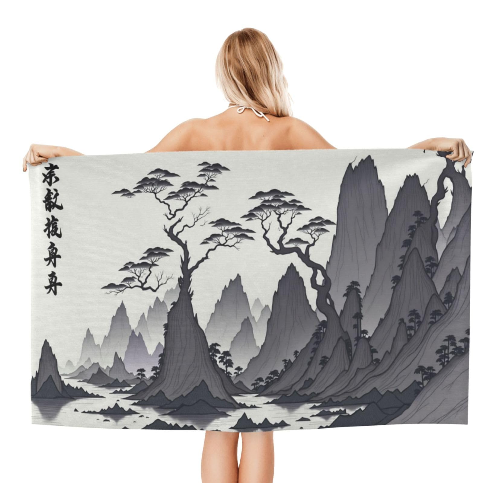 Anceky Beach Towel for Women, Mountain Landscape Sand-Free Microfiber Ultra Soft Lightweight Bath Towels for Outdoor Bathroom Swimming 32"X52"