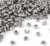 Vista 1 de Craftdady 200 piezas de acero inoxidable de engarce de cuentas de metal medio redondo abierto abrazadera nudo cubierta terminador puntas terminador