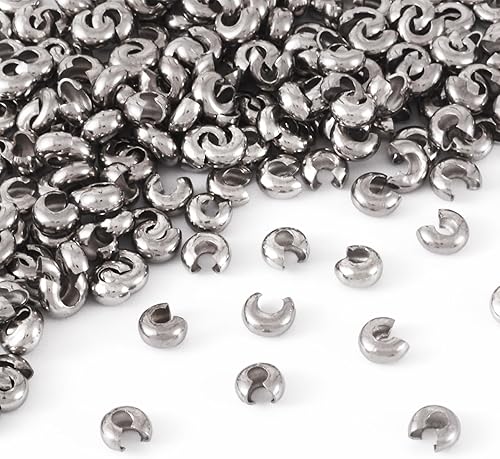 Craftdady 200 piezas de acero inoxidable de engarce de cuentas de metal medio redondo abierto abrazadera nudo cubierta terminador puntas terminador