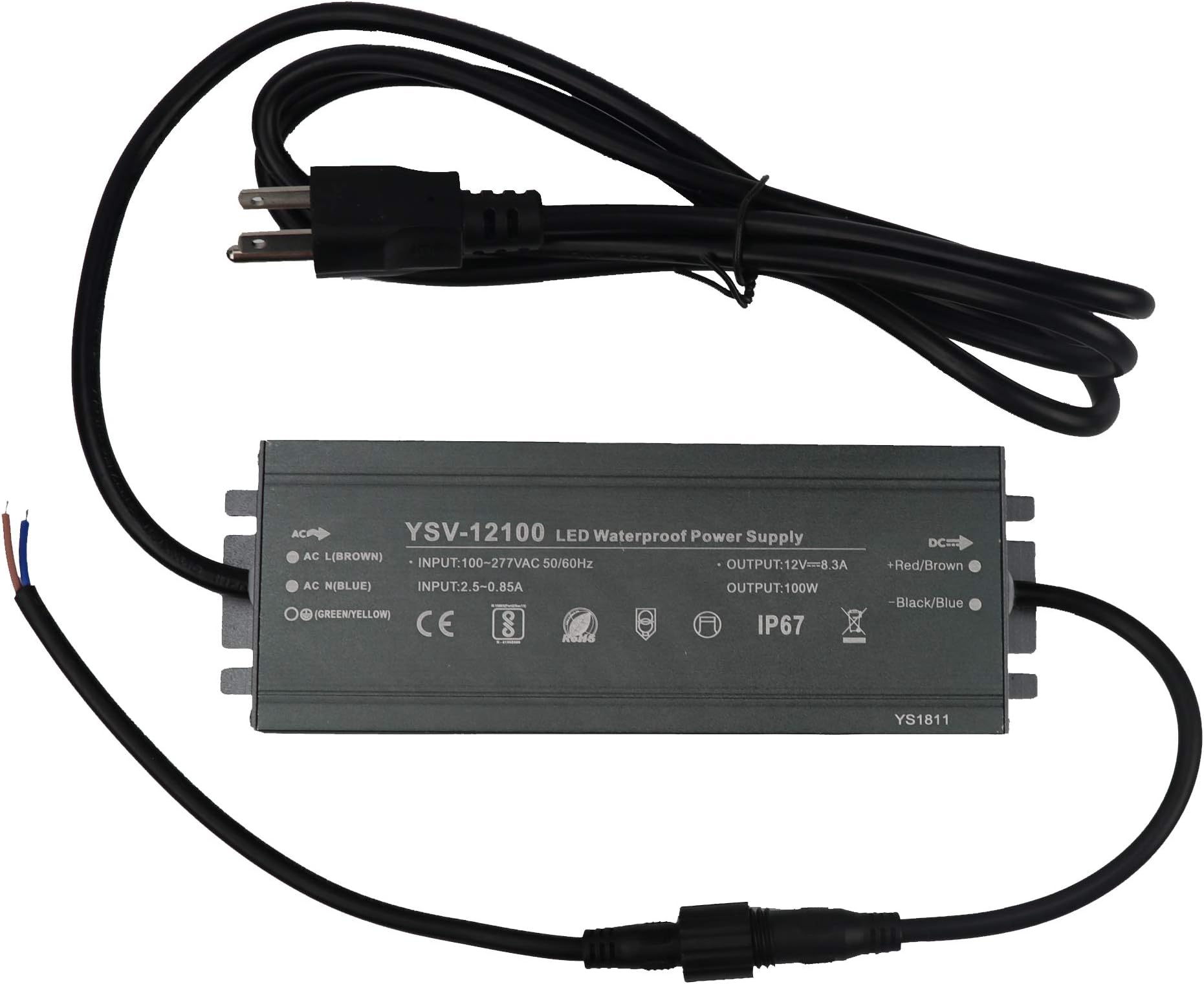 LEDENET 100 Watt Waterproof LED Power Suppply for LED Strip Light Driver Transformer Ac 90-277 Volt to 12 Volt DC Output