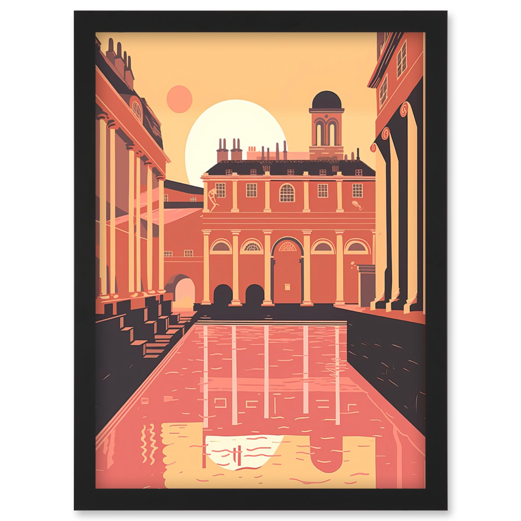 Roman Baths Georgian Architecture Framed Wall Art Print - A4 Size - Black Frame - Artery8